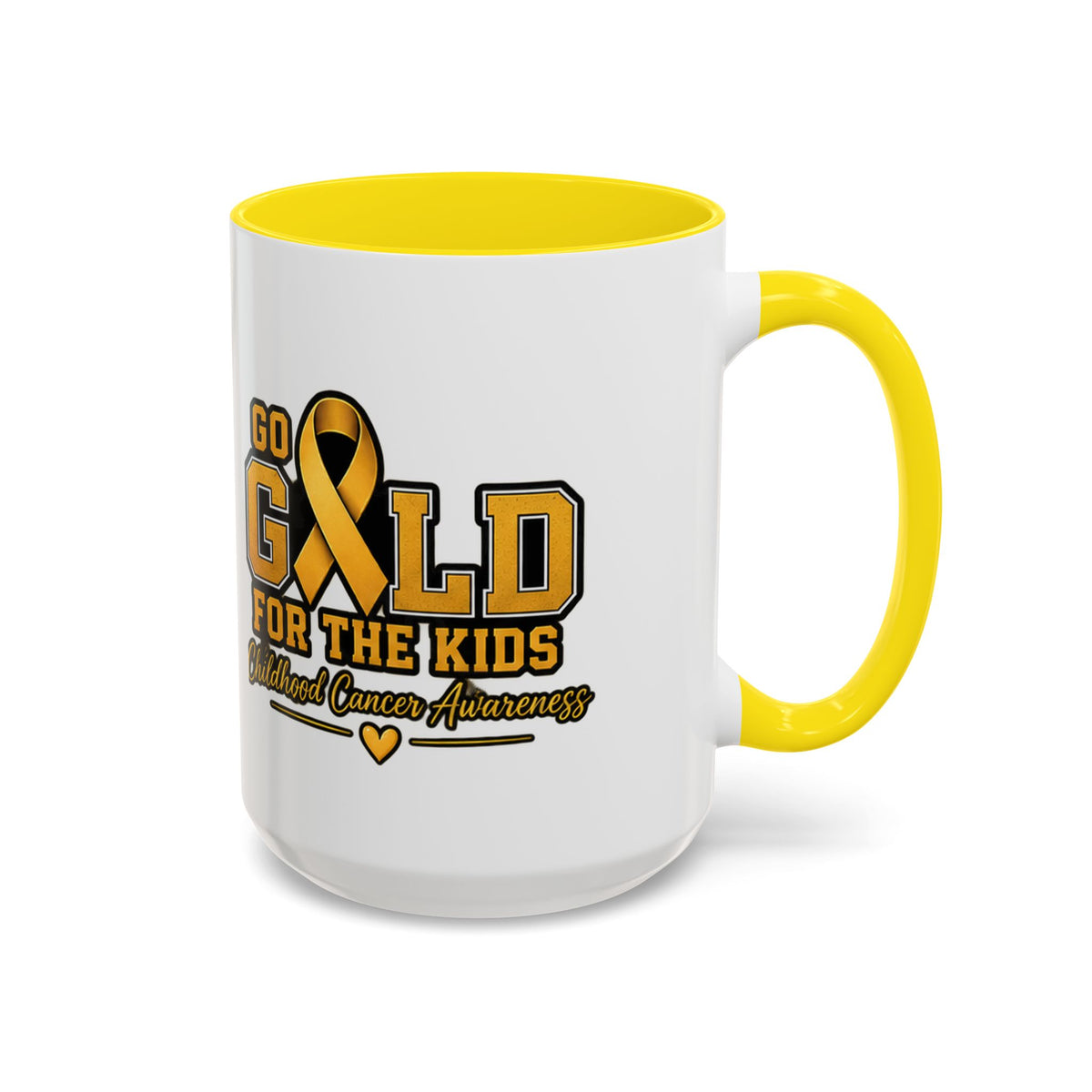 Gold For The Kids Coffee Mug — Childhood Cancer Awareness Accent Mug (11/15oz)