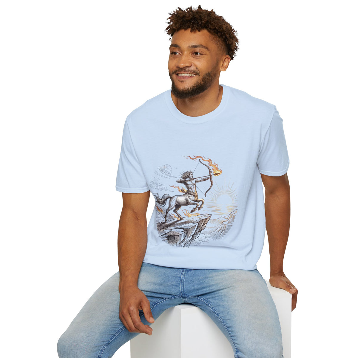 Sagittarius Centaur Archer T-Shirt — Mythical Archer Graphic Tee (Flaming Bow)