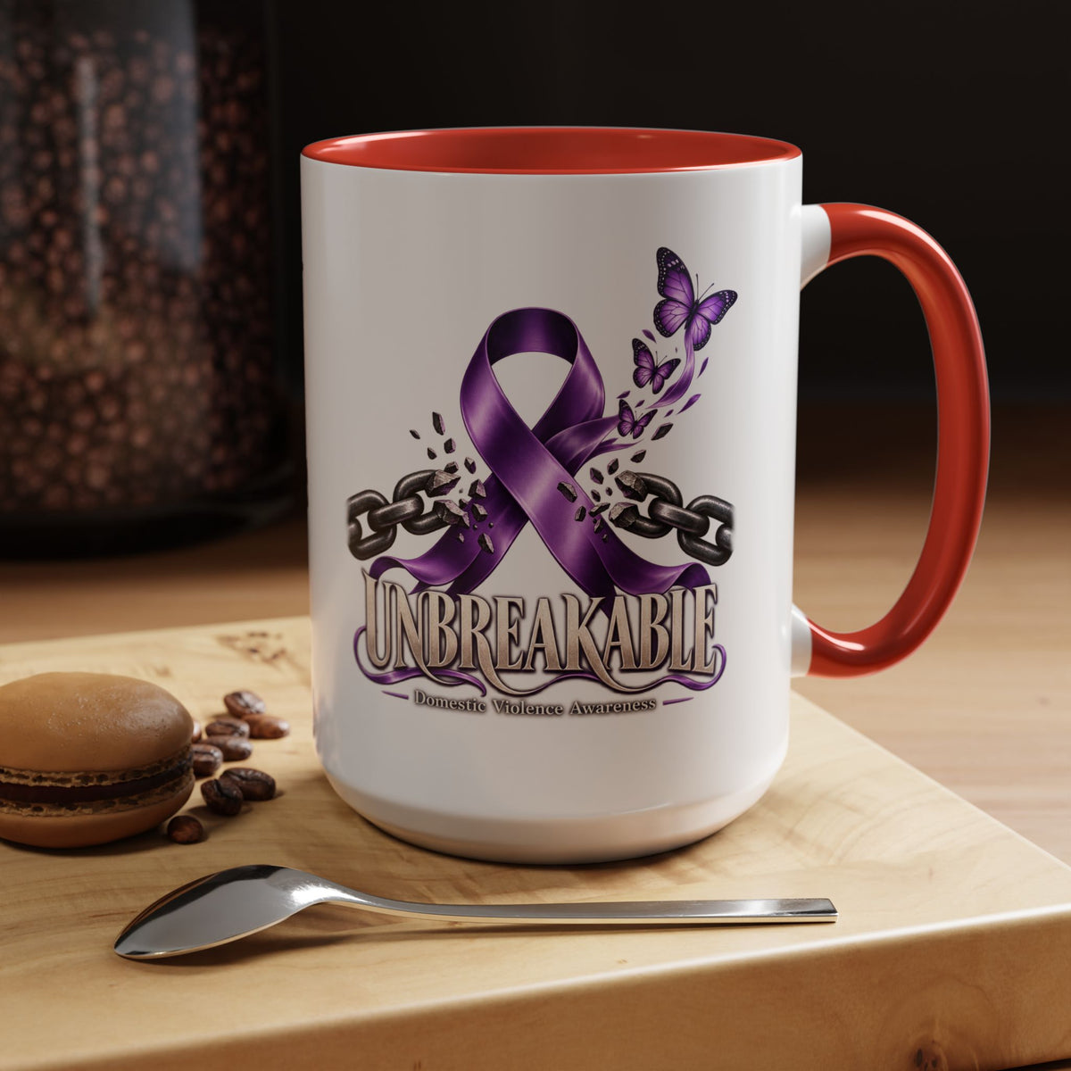 Unbreakable Purple Ribbon Coffee Mug —Domestic Violence Awareness Support Accent Mug