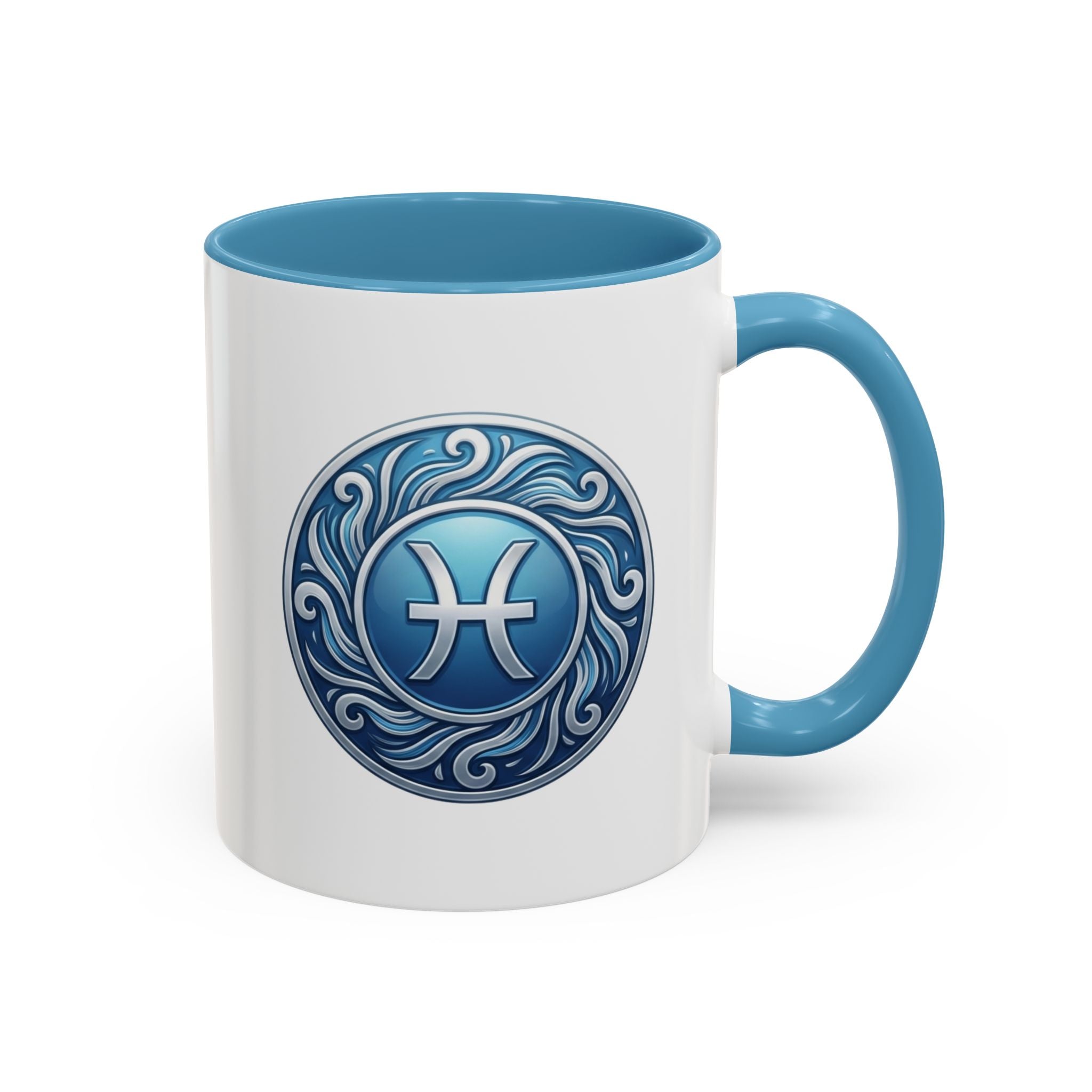 Pisces Zodiac Coffee Mug — Blue Astrological Symbol Accent Mug