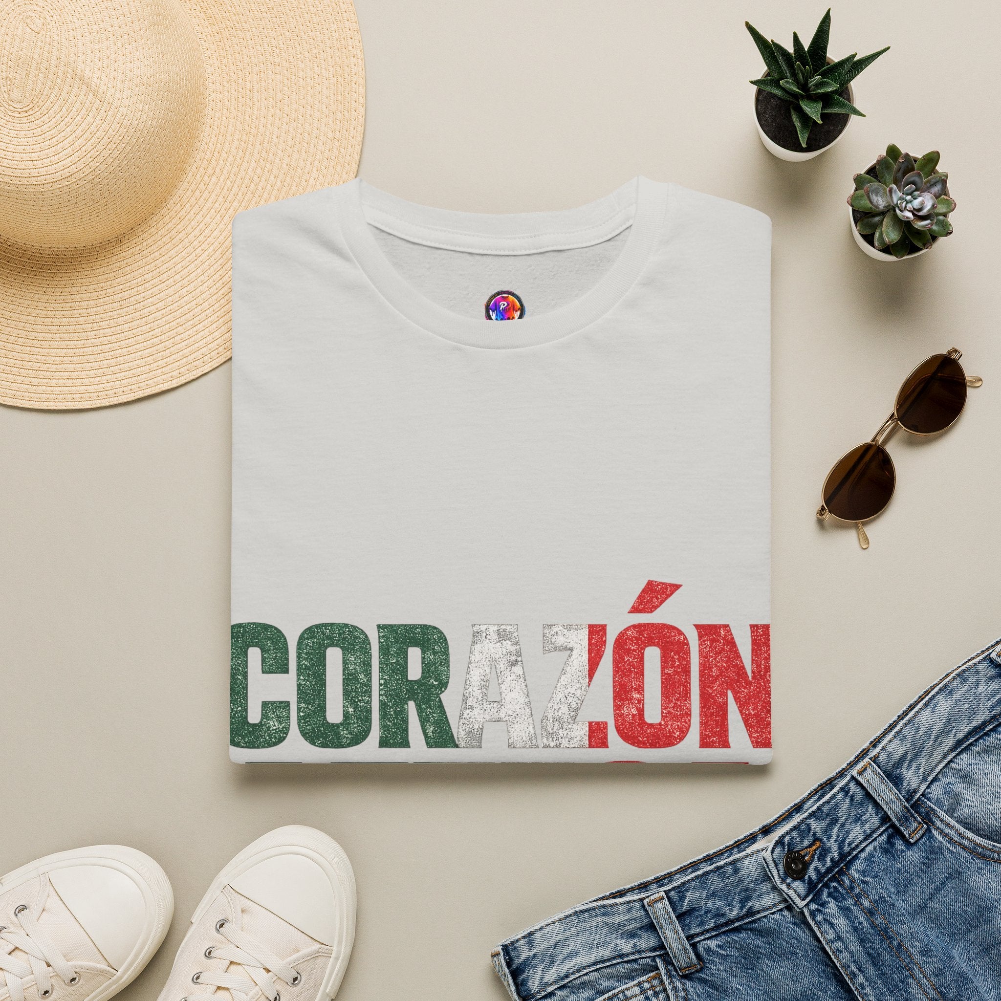 Mexico Corazón Azteca T-Shirt — Mexican Pride Flag Text Tee