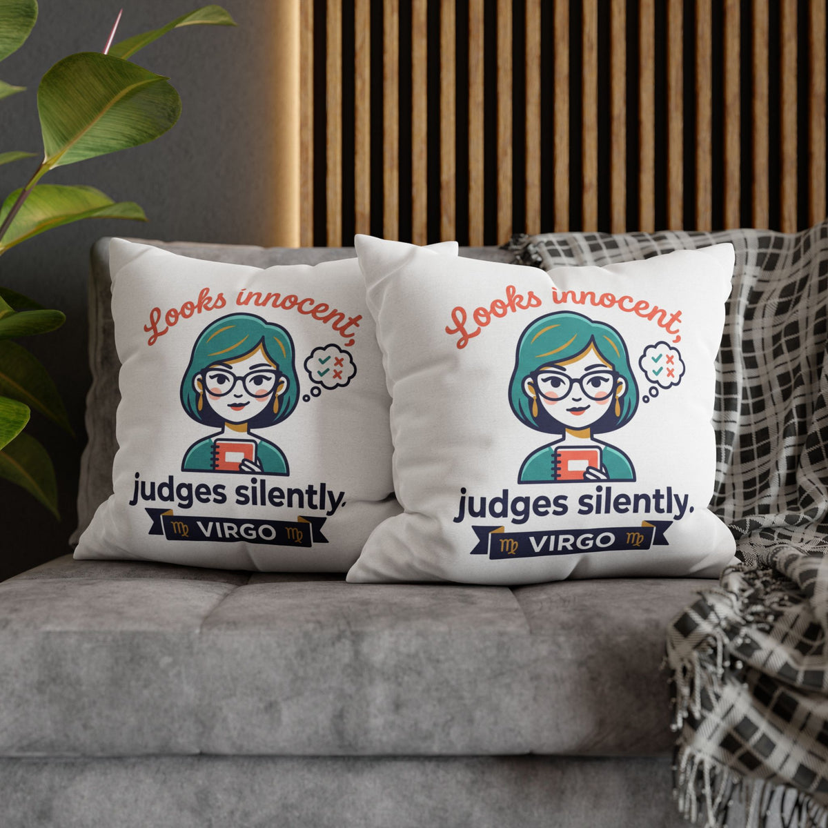 Virgo Pillowcase — "Looks Innocent, Judges Silently" Horoscope Decorative Pillow