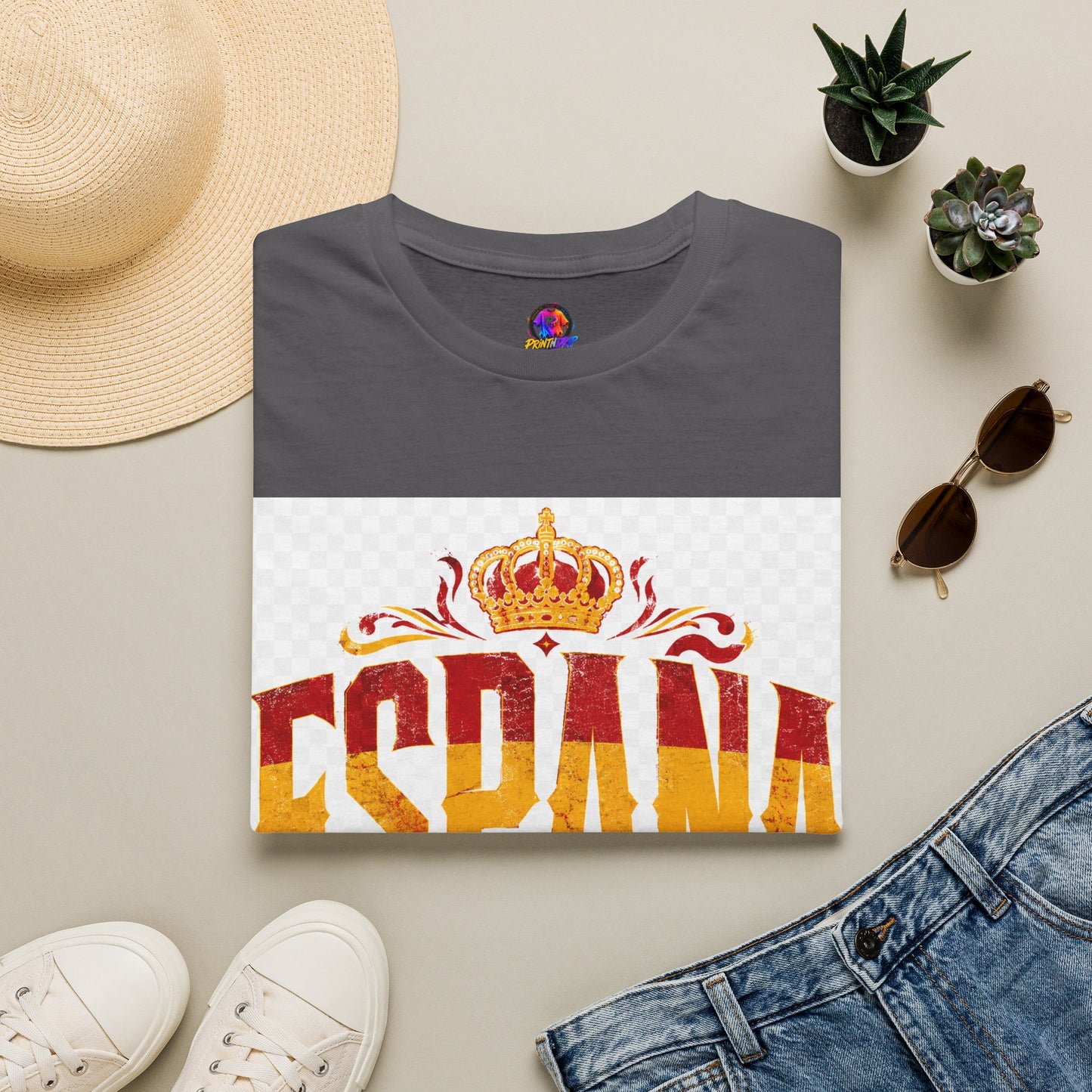 Spain Crown Graphic T-Shirt — Spanish Flag Vintage Crest Tee