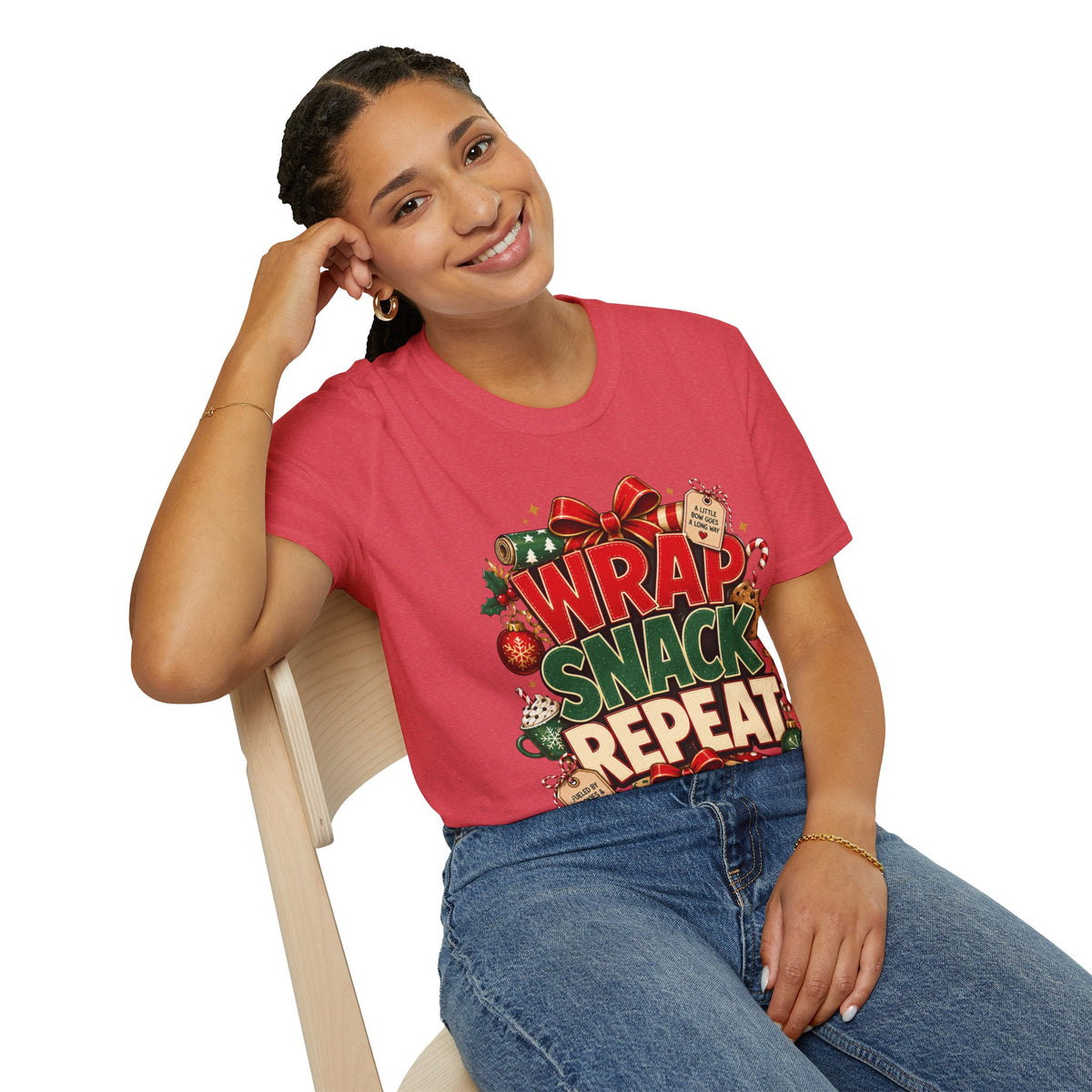T-Shirt — "Wrap Snack Repeat" Christmas Graphic Tee