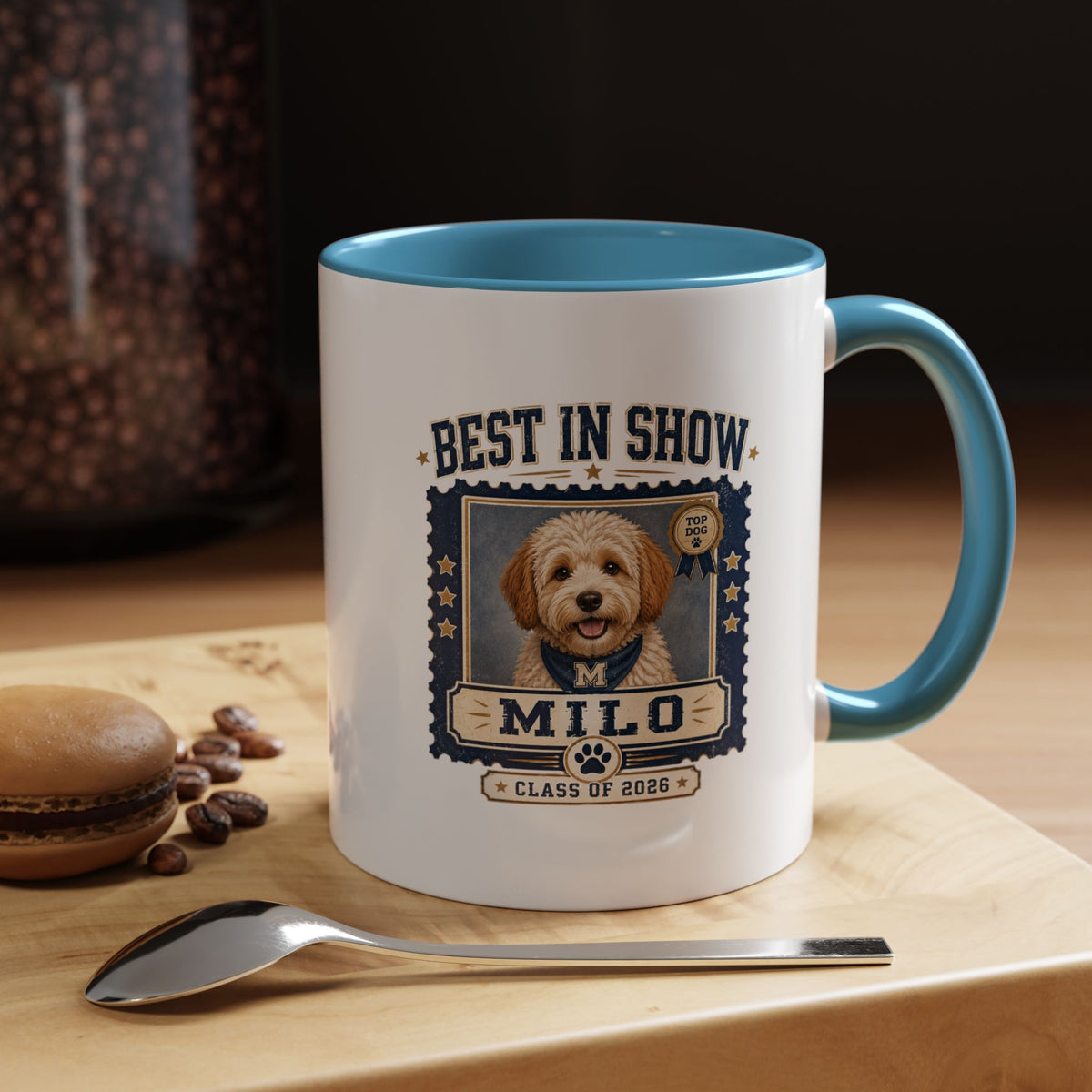 Milo Bailey Dog Dad Mom Best in Show Personalized Dog Photo Coffee Mug — 'Milo' Class of 2020 Accent Mug