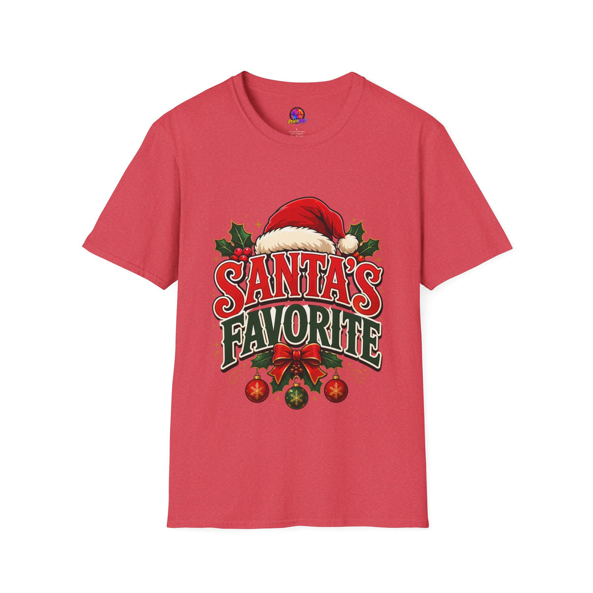 Santa's Favorite T-Shirt — Festive Christmas Tee with Santa Hat & Holly