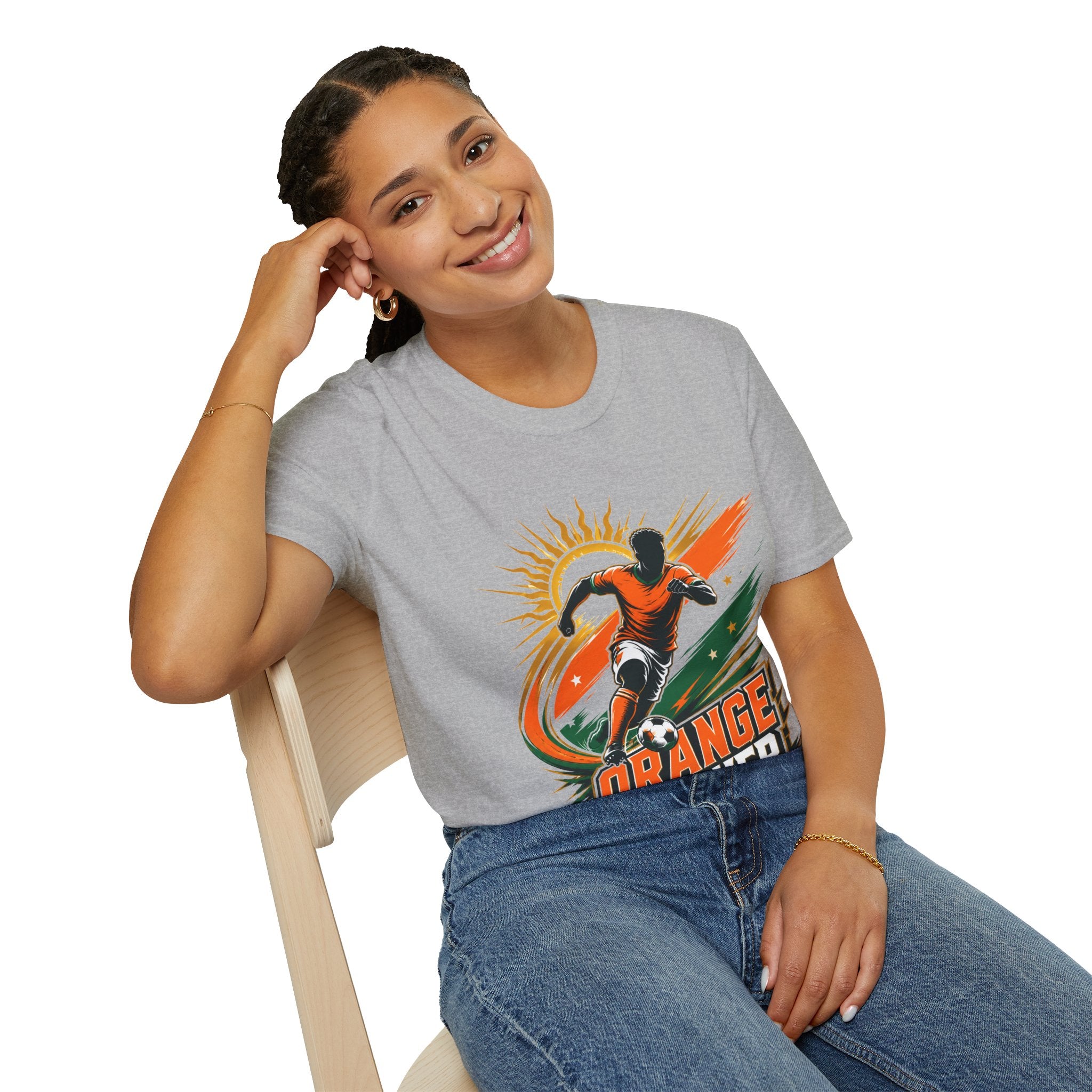 Côte d'Ivoire Orange Power Soccer T-Shirt — Dynamic Player Graphic Tee