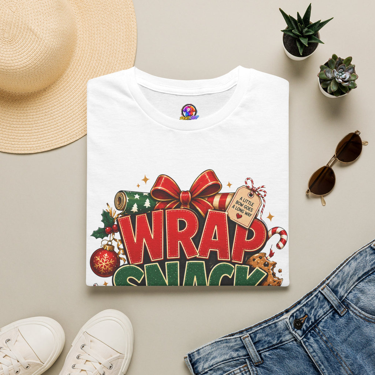 T-Shirt — "Wrap Snack Repeat" Christmas Graphic Tee