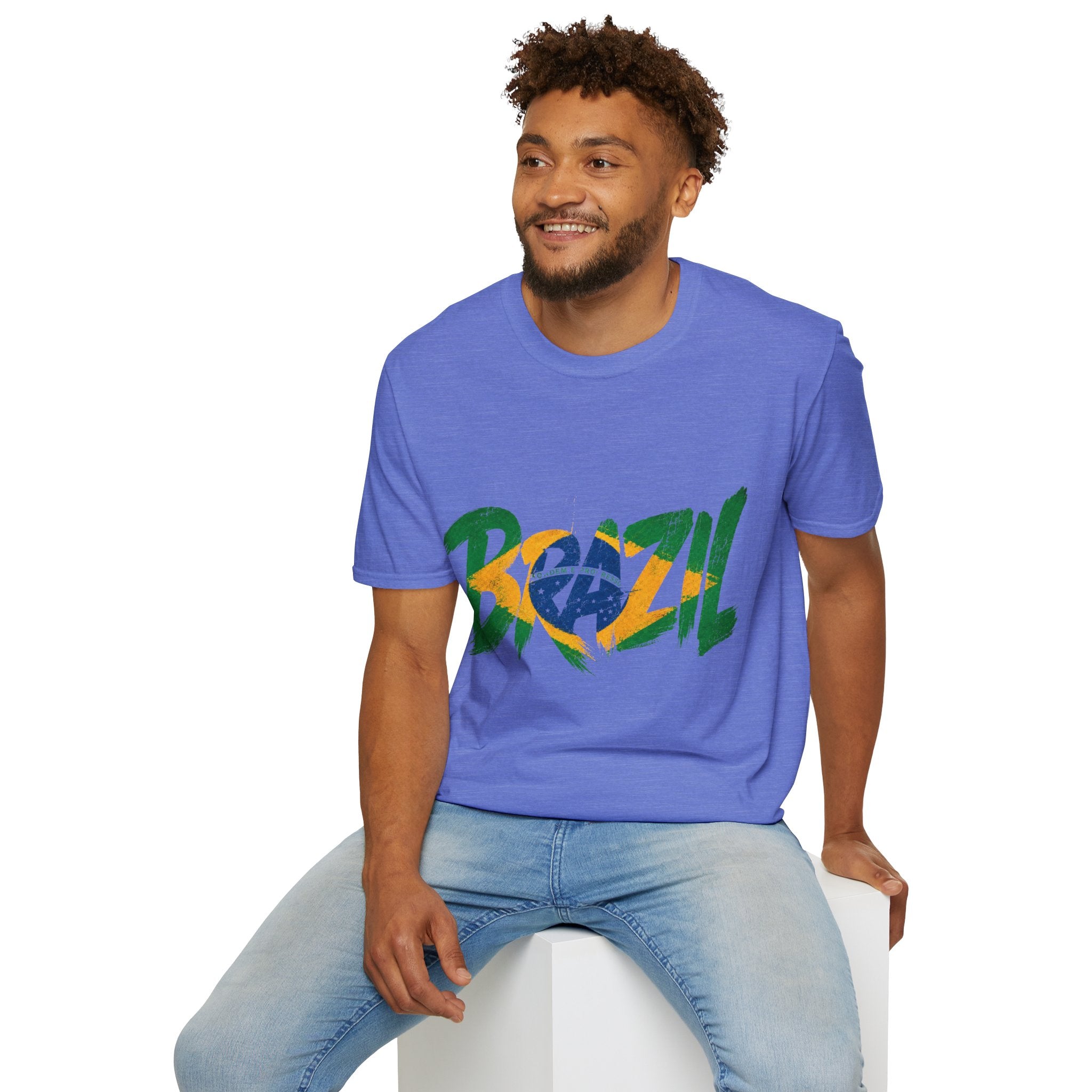 Brazil Flag Graphic T-Shirt — Bold Brazil Script with National Flag Motif