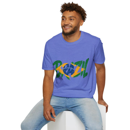 Brazil Flag Graphic T-Shirt — Bold Brazil Script with National Flag Motif