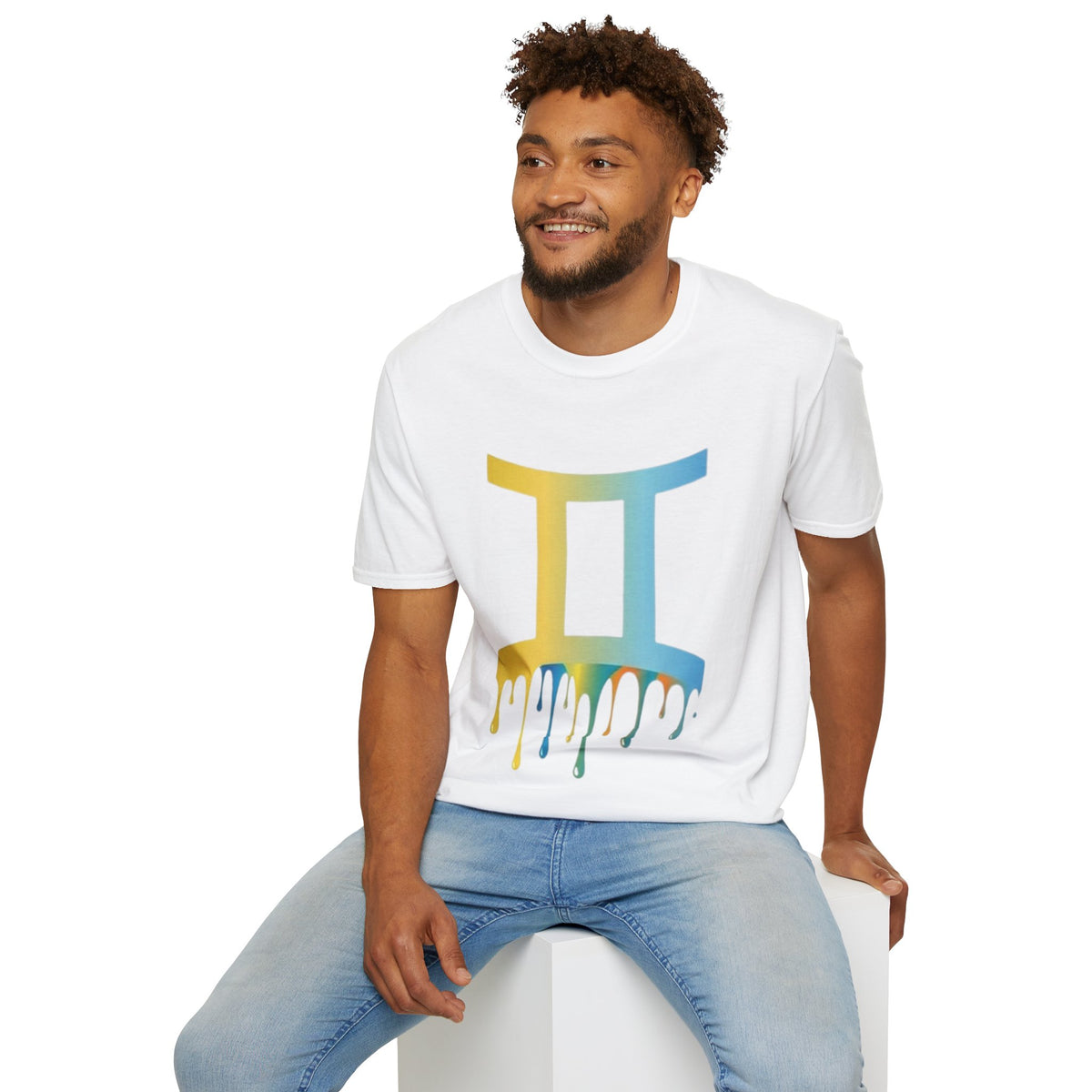 Gemini Drip Zodiac T-Shirt — Rainbow Gemini Symbol Tee