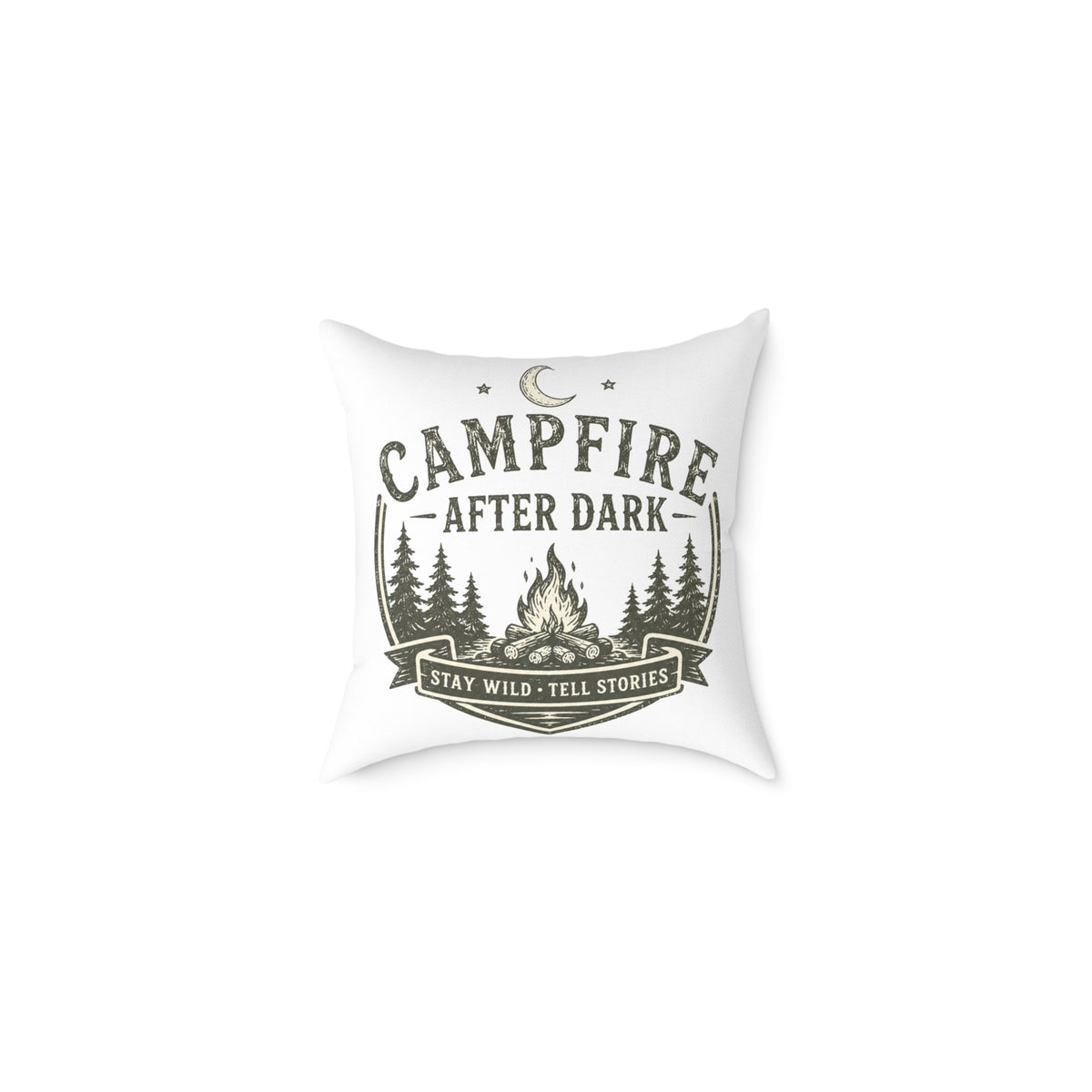 Milo Bailey Dog Dad Mom Pillow — Campfire After Dark Decorative Throw Pillow (Stay Wild, Tell Stories)
