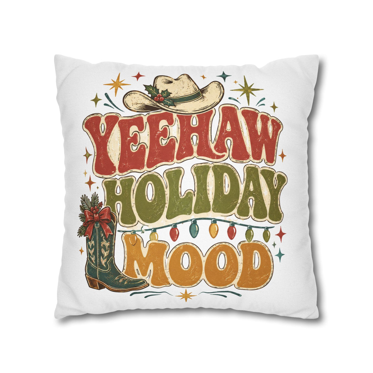 Christmas Yeehaw Holiday Mood Pillowcase — Western Christmas Decorative Throw Pillow Cover