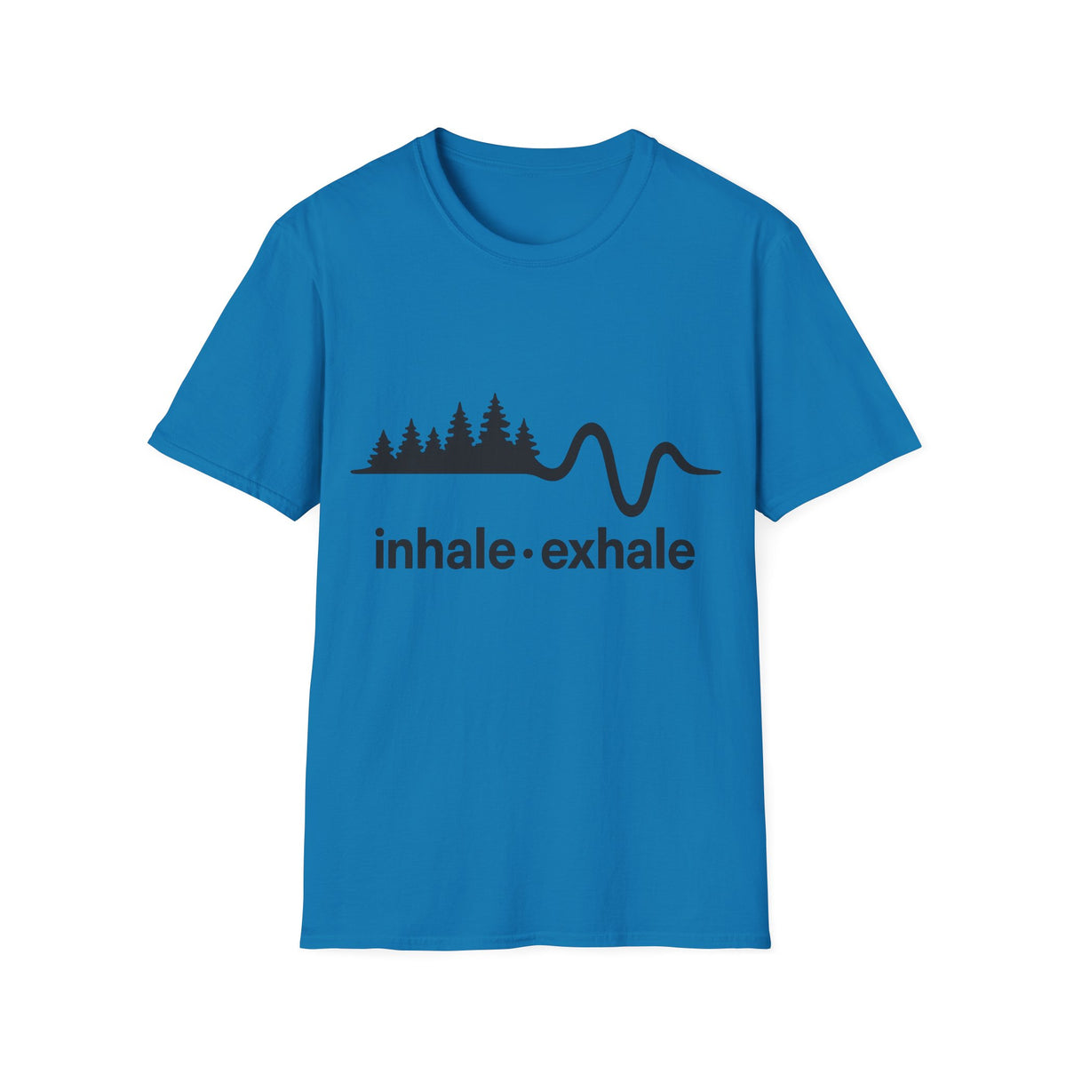 "Inhale Exhale" Mountain Pulse Graphic Tee - Minimalist Breathe Yoga Mindfulness White T-Shirt - Trending Now - September 2026