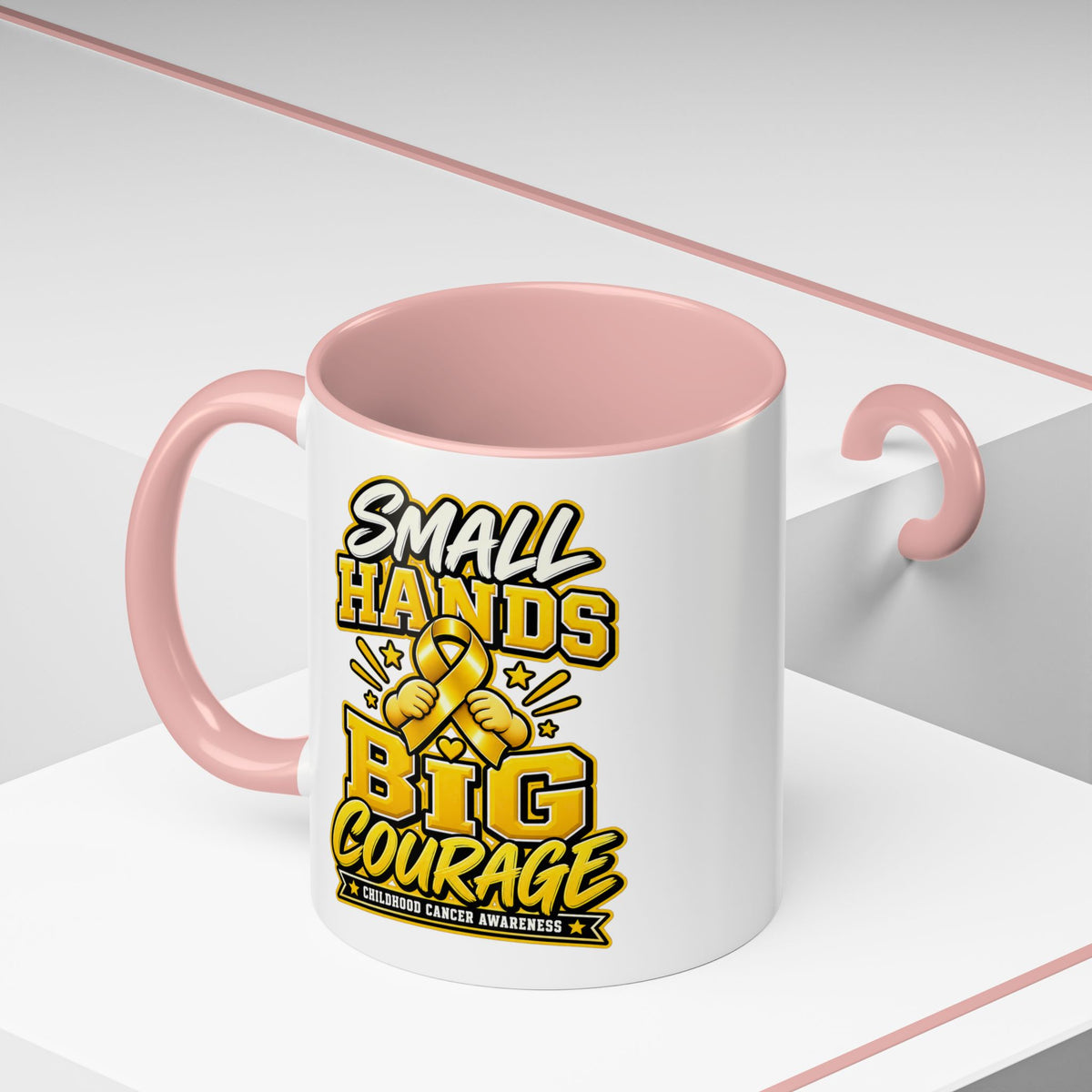 Coffee Mug - "Small Hands Big Courage" Childhood Cancer Awareness Accent Mug
