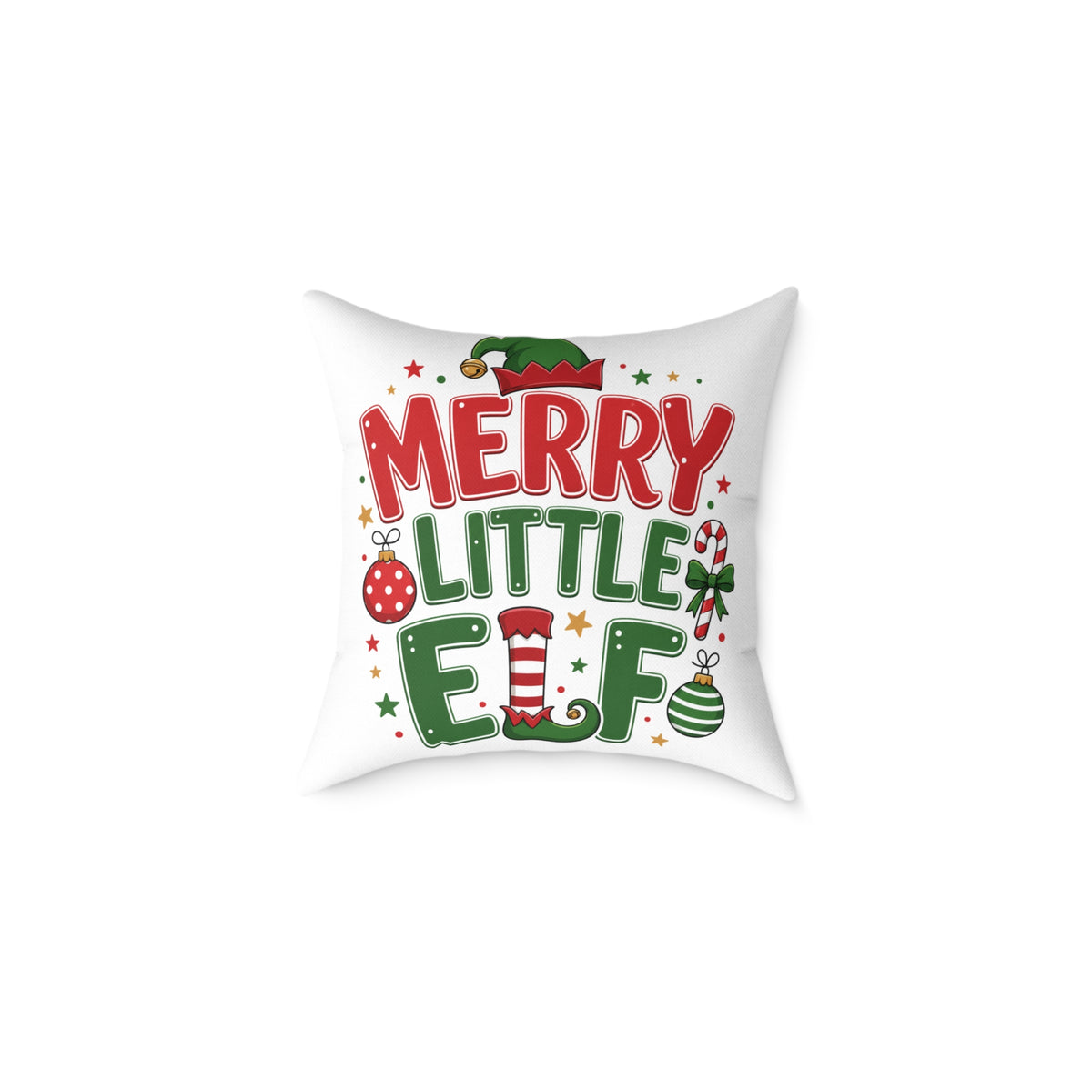 Christmas Merry Little Elf Square Pillow — Festive Christmas Holiday Decorative Cushion