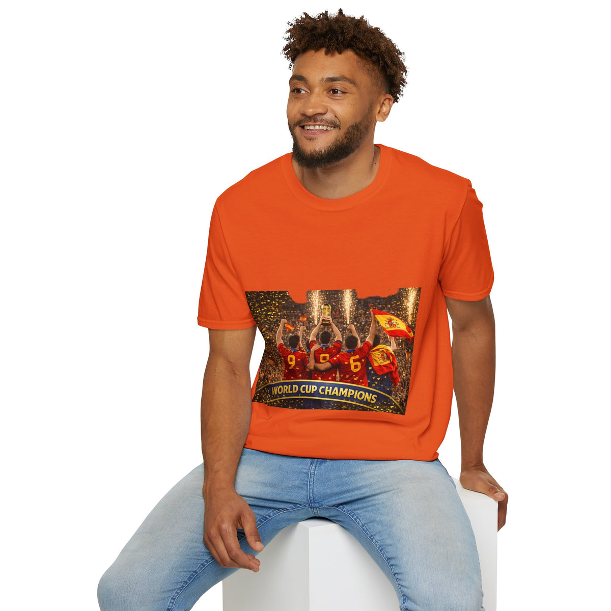 Spain World Cup Champions T‑Shirt — Soccer Trophy Celebration Tee