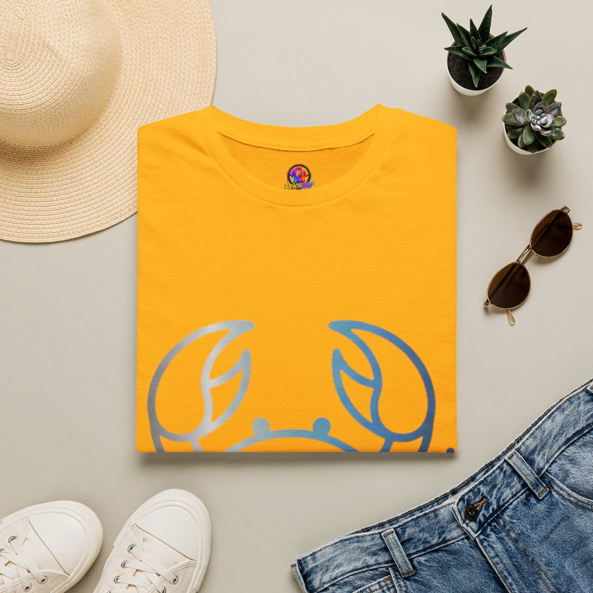 Crab Graphic T-Shirt — Coastal Blue Minimalist Beach Tee