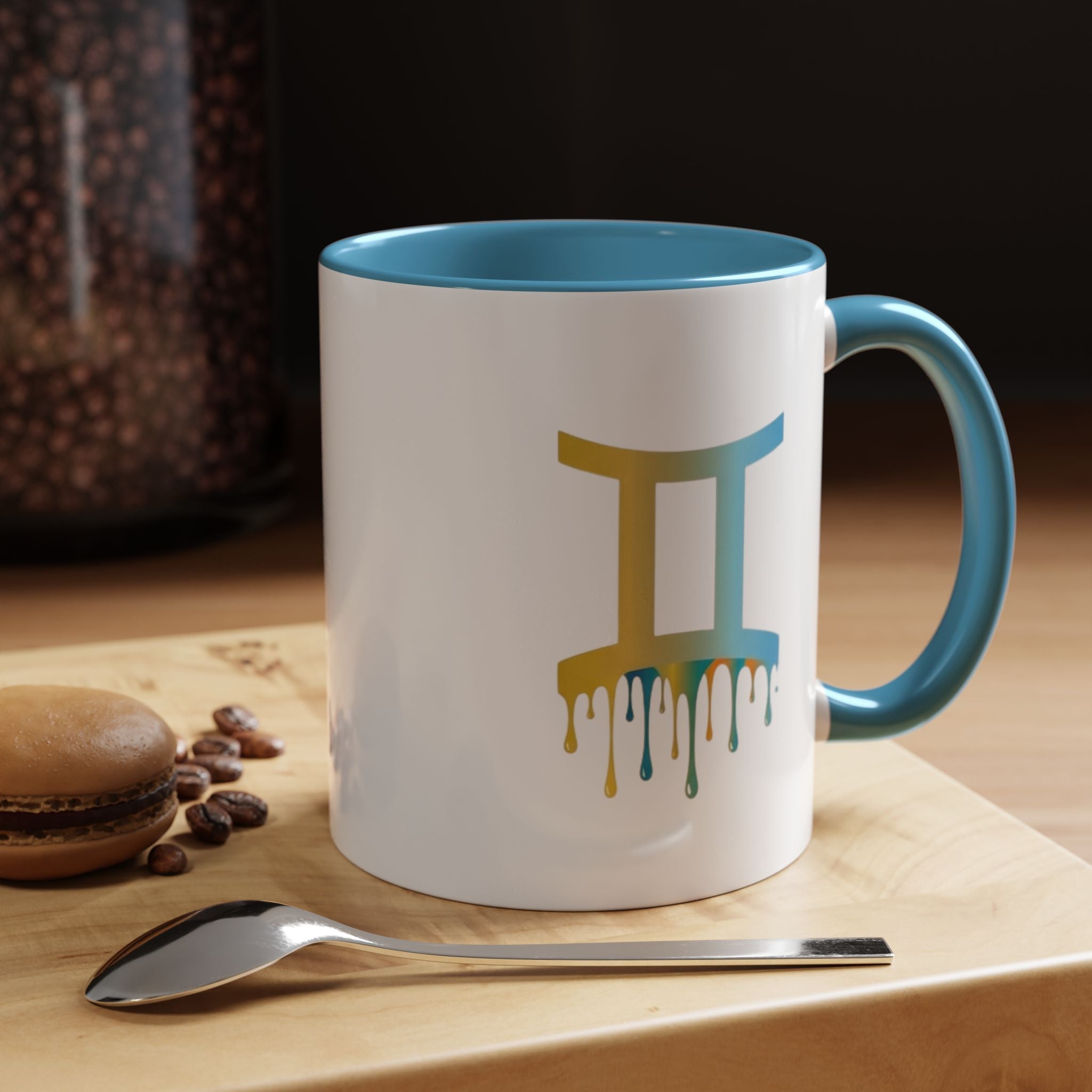 Gemini Zodiac Coffee Mug - Dripping Rainbow Gemini Symbol Accent Mug