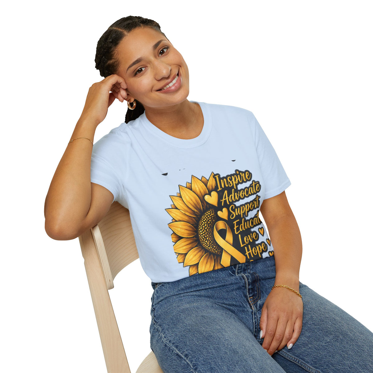 Childhood Cancer Awareness Sunflower T-Shirt – Inspire Advocate Support Educate Love Hope Cure