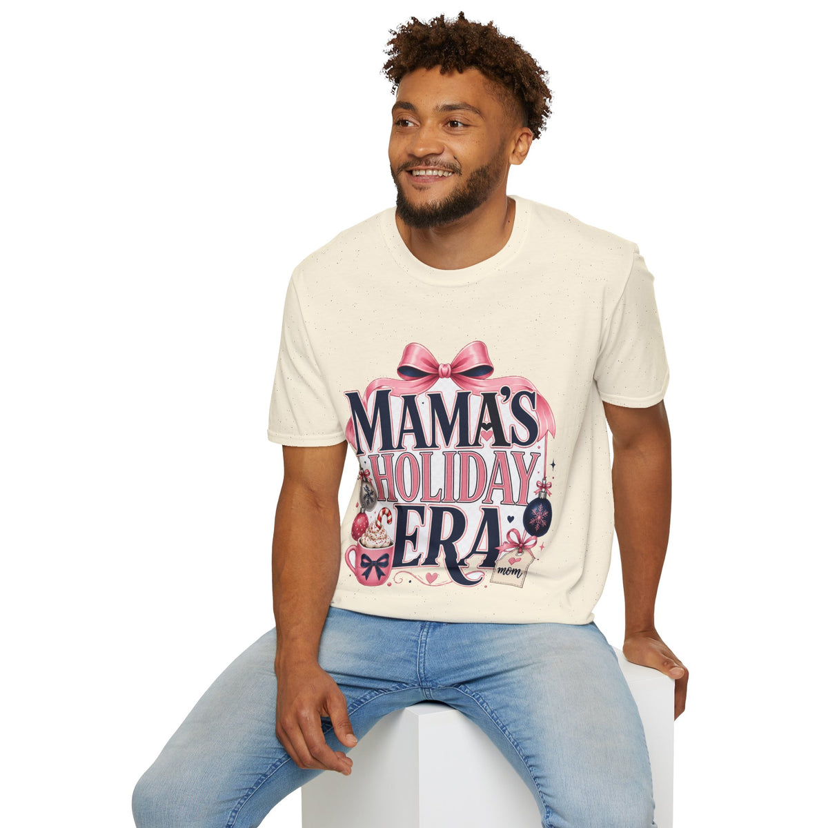 Mama's Holiday Era T-Shirt — Festive Pink Bow Christmas Tee for Moms