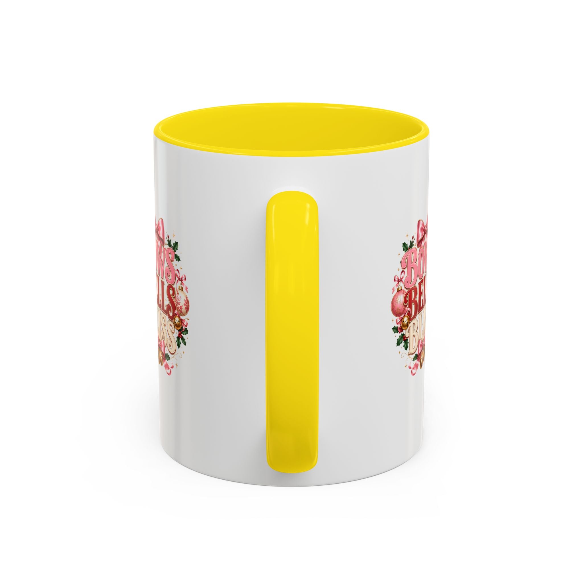 Bows Bells Bliss Holiday Accent Coffee Mug — Festive Pink Christmas Design