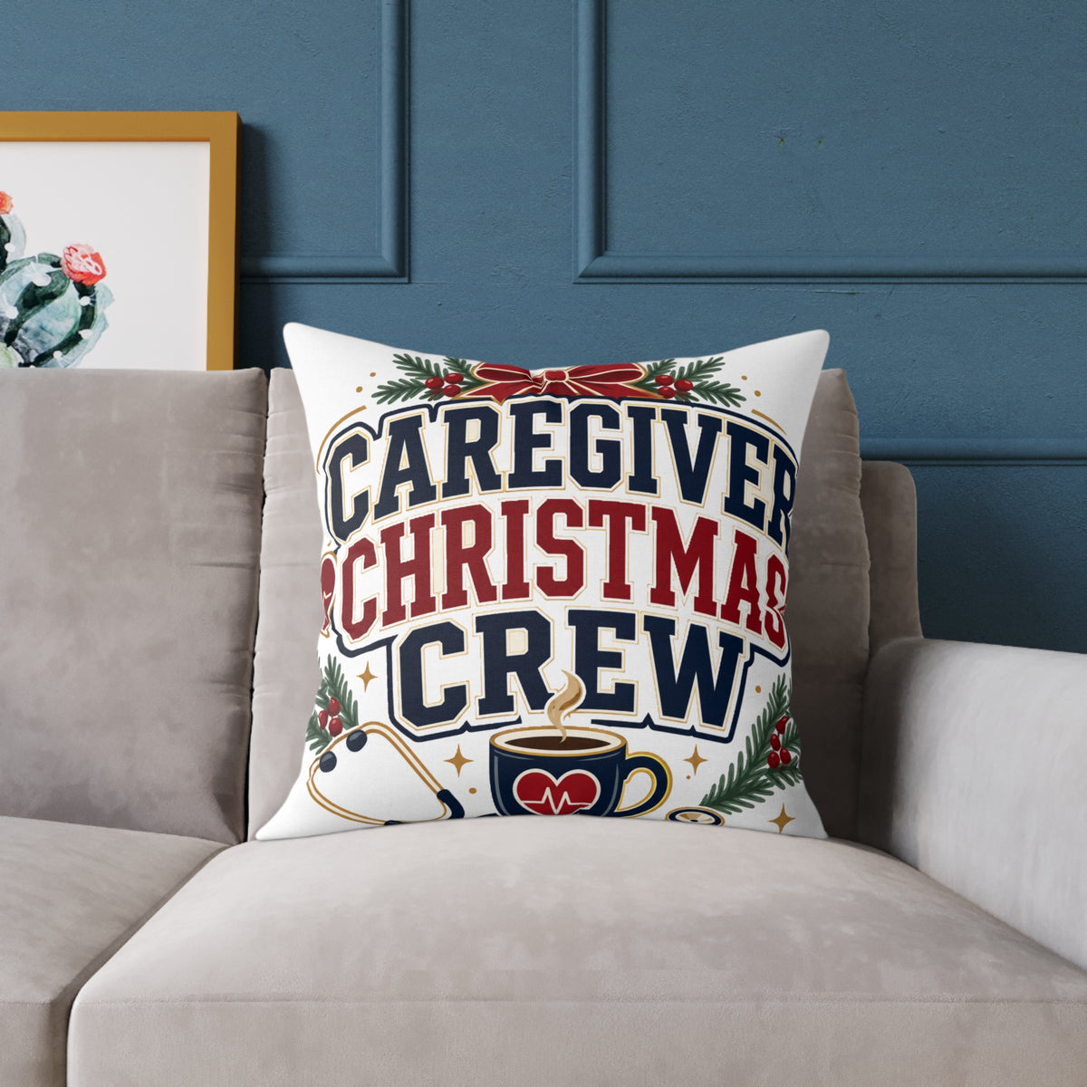 Caregiver Christmas Crew Modern Day Christmas Square Poly Canvas Pillow