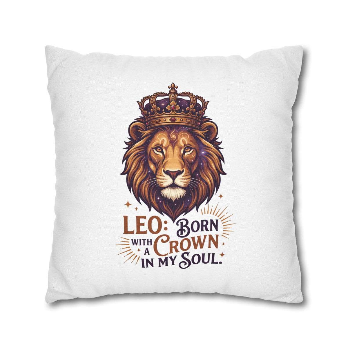 Leo Zodiac Born With Crown Spun Polyester Square Pillowcase