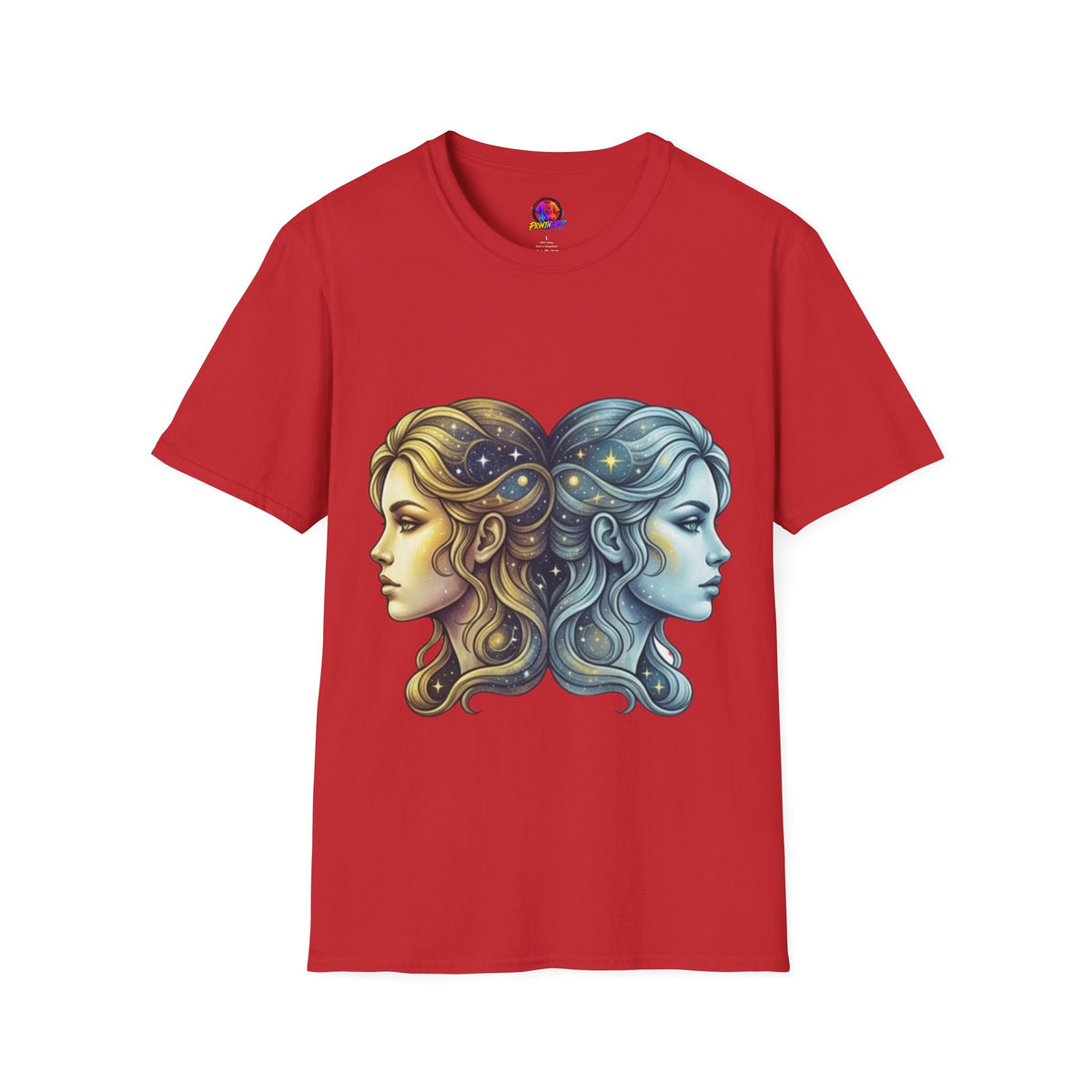 Zodiac Gemini Sun & Moon T-Shirt — Dual Faces Cosmic Design