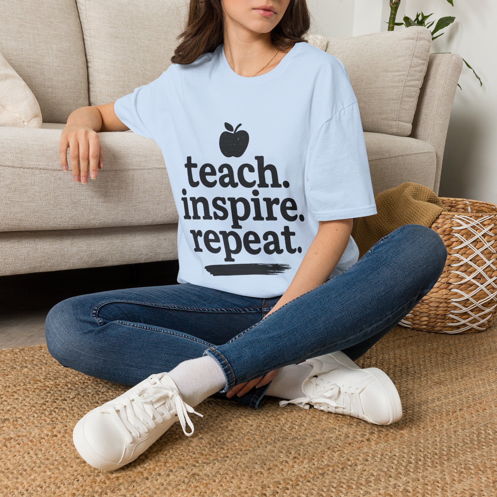 Teach. Inspire. Repeat. T‑Shirt — Teacher Apple Graphic Tee - Trending Now - August 2026 Trends - Everyday T-Shirt
