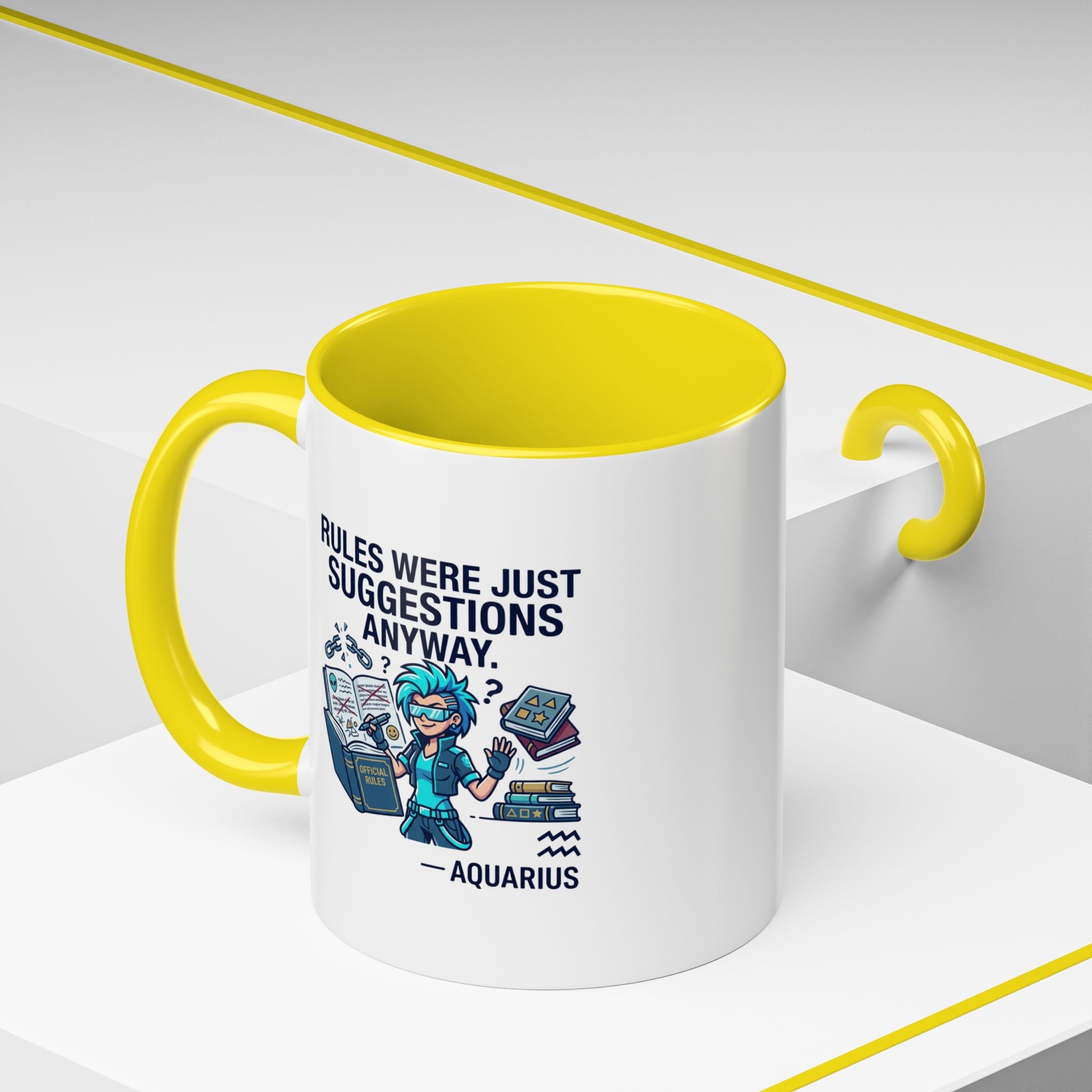 Aquarius Coffee Mug — "Rules Were Just Suggestions Anyway" Funny Zodiac Accent Mug 11oz