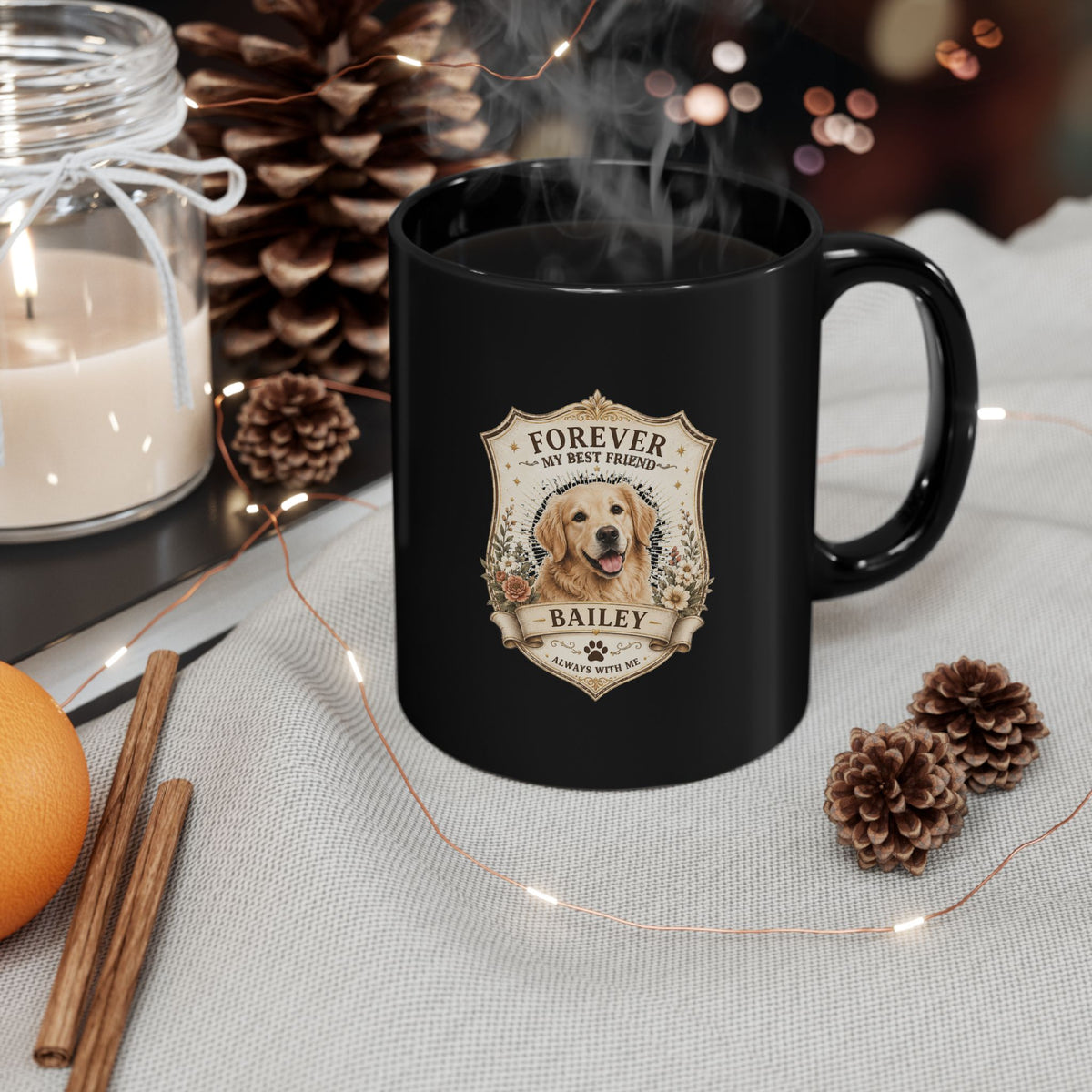 Milo Bailey Dog Dad Mom Forever My Best Friend Personalized Dog Photo Black Coffee Mug