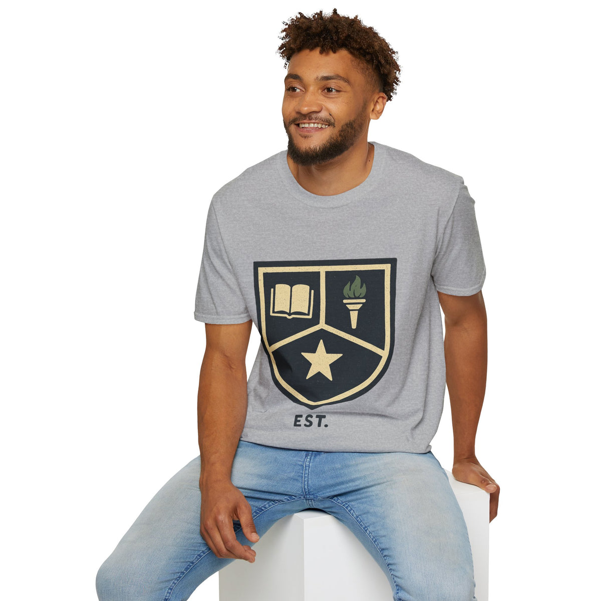 Academy Crest T-Shirt — Book & Torch Vintage Shield Tee - Trending Now - August 2026