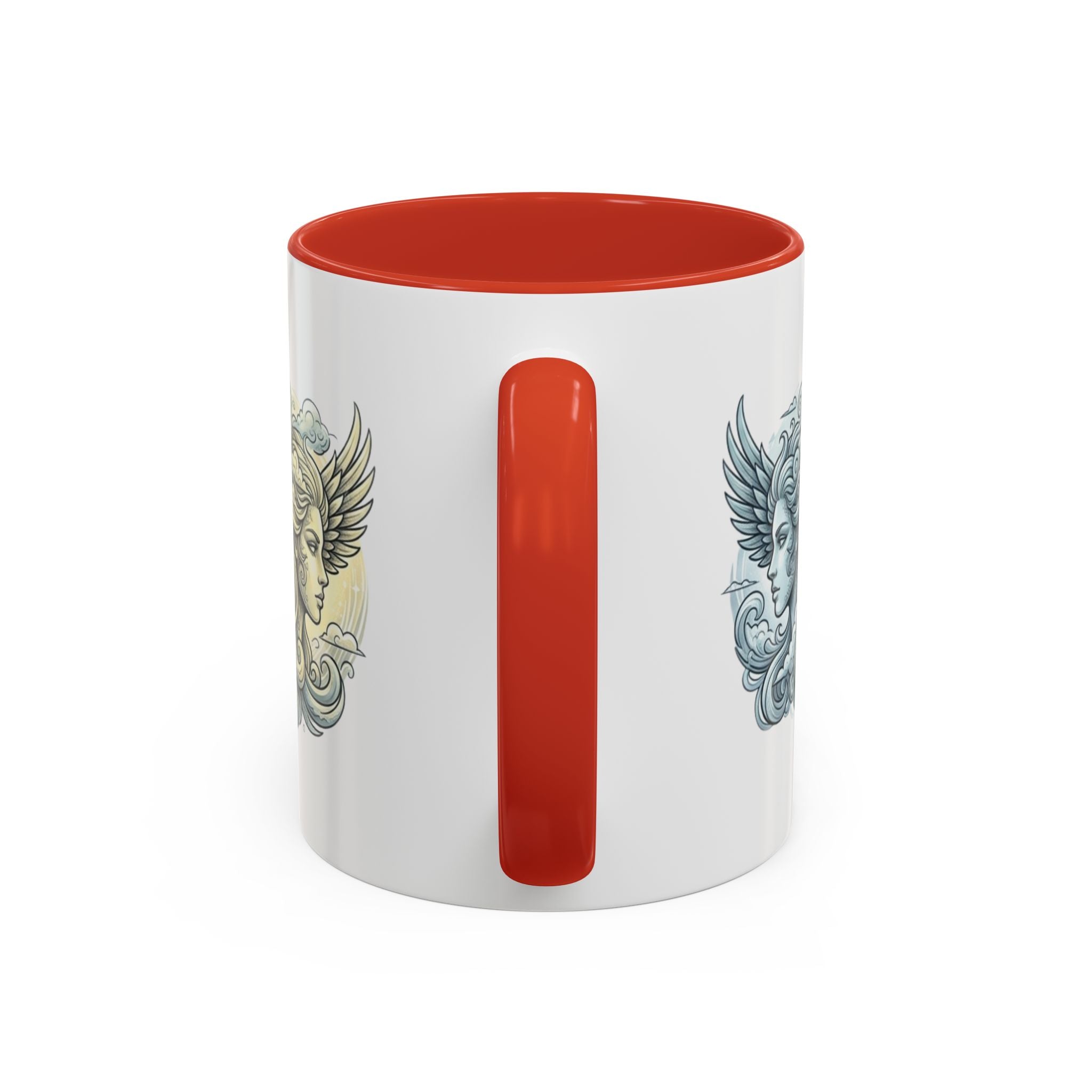Gemini Twins Accent Coffee Mug — Sun & Moon Winged Faces Illustration