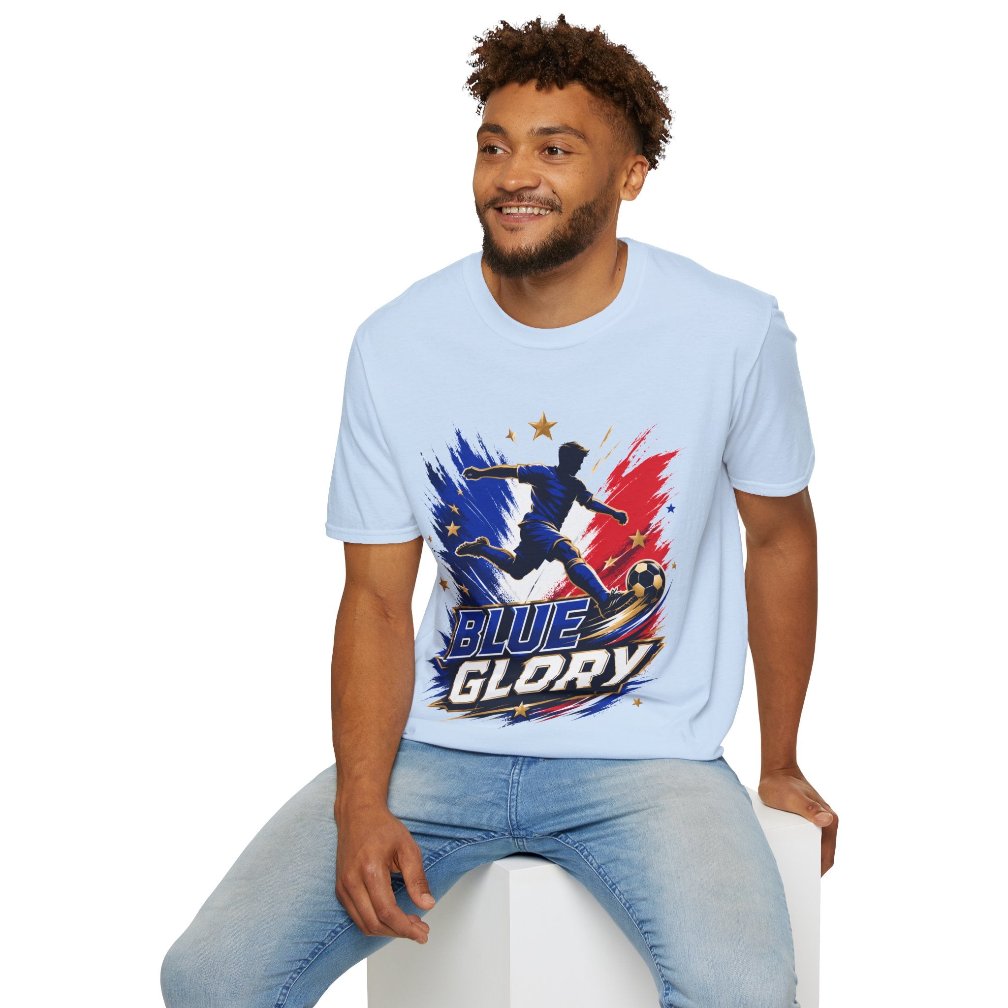 France Soccer T-Shirt — "Blue Glory" Red, White & Blue Player Graphic