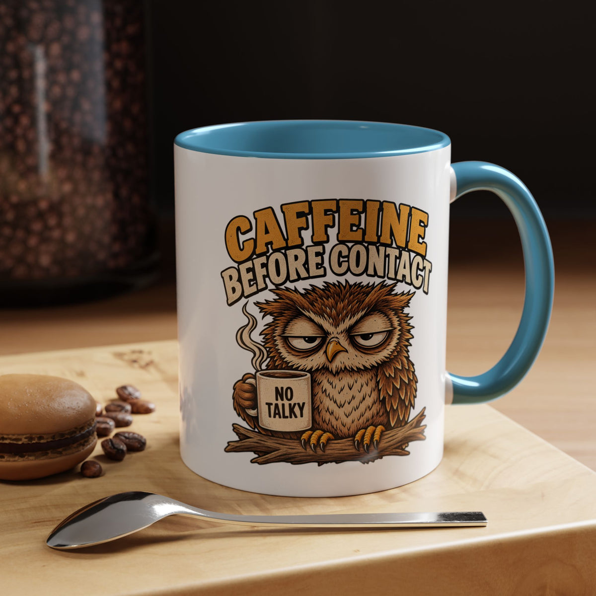 Funny And Witty "Caffeine Before Contact" Accent Coffee Mug (11, 15oz)