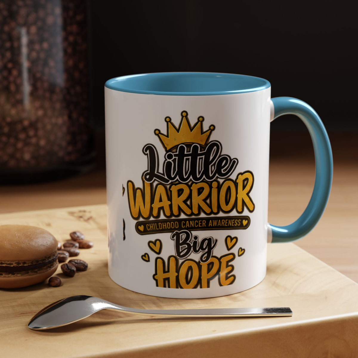 Little Warrior Childhood Cancer Awareness Coffee Mug – "Big Hope" Accent Mug