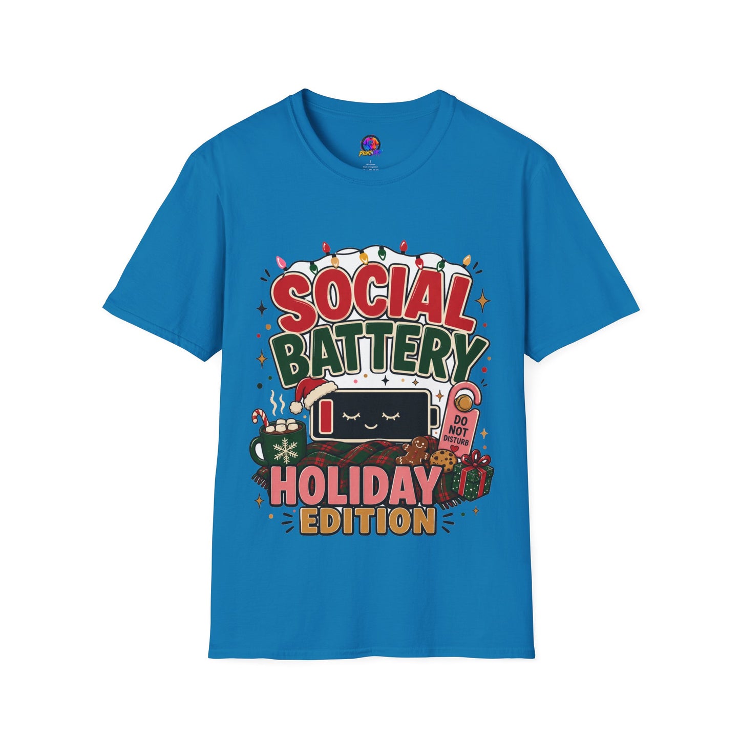 Social Battery Holiday T‑Shirt — Funny Christmas Recharge Graphic Tee