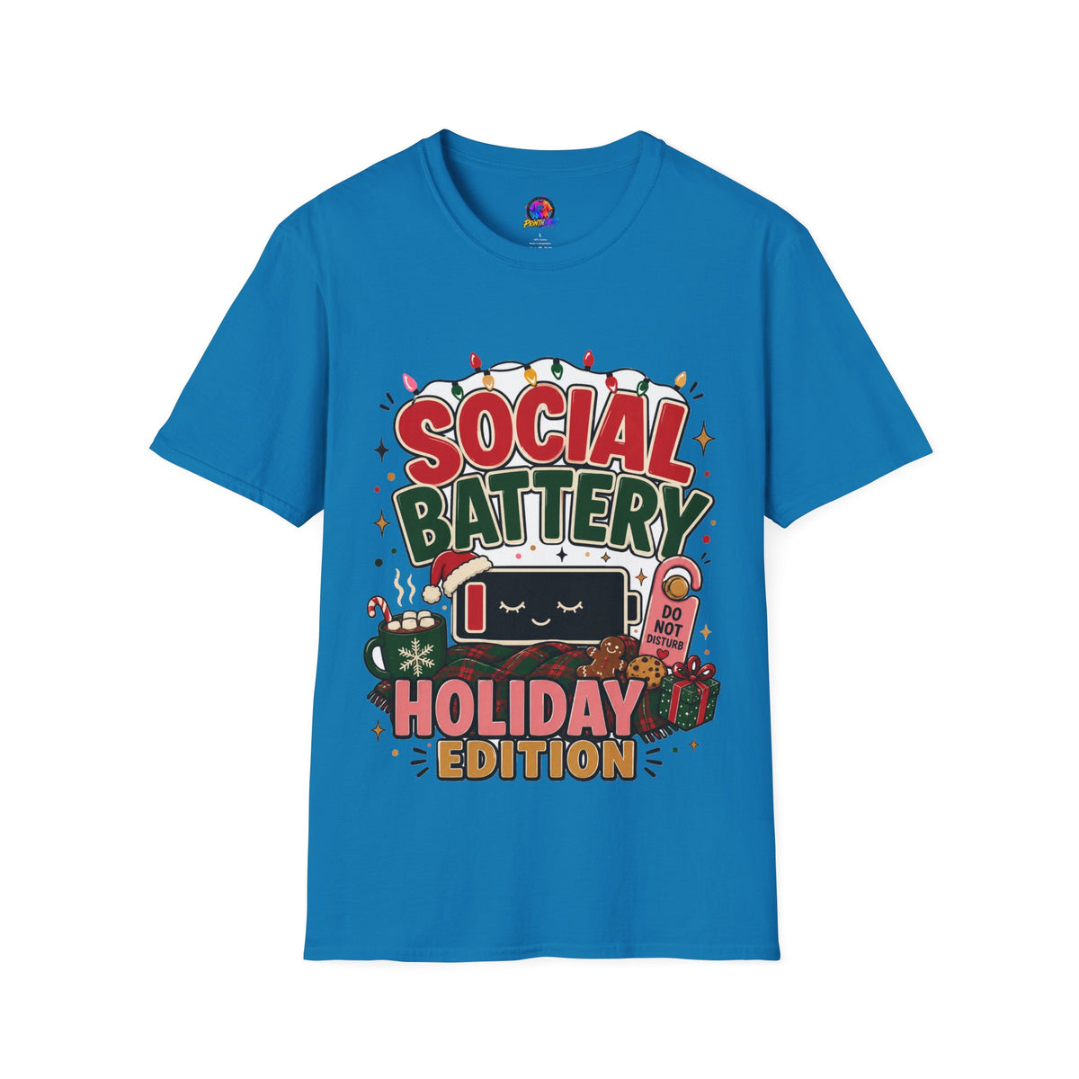 Social Battery Holiday T‑Shirt — Funny Christmas Recharge Graphic Tee