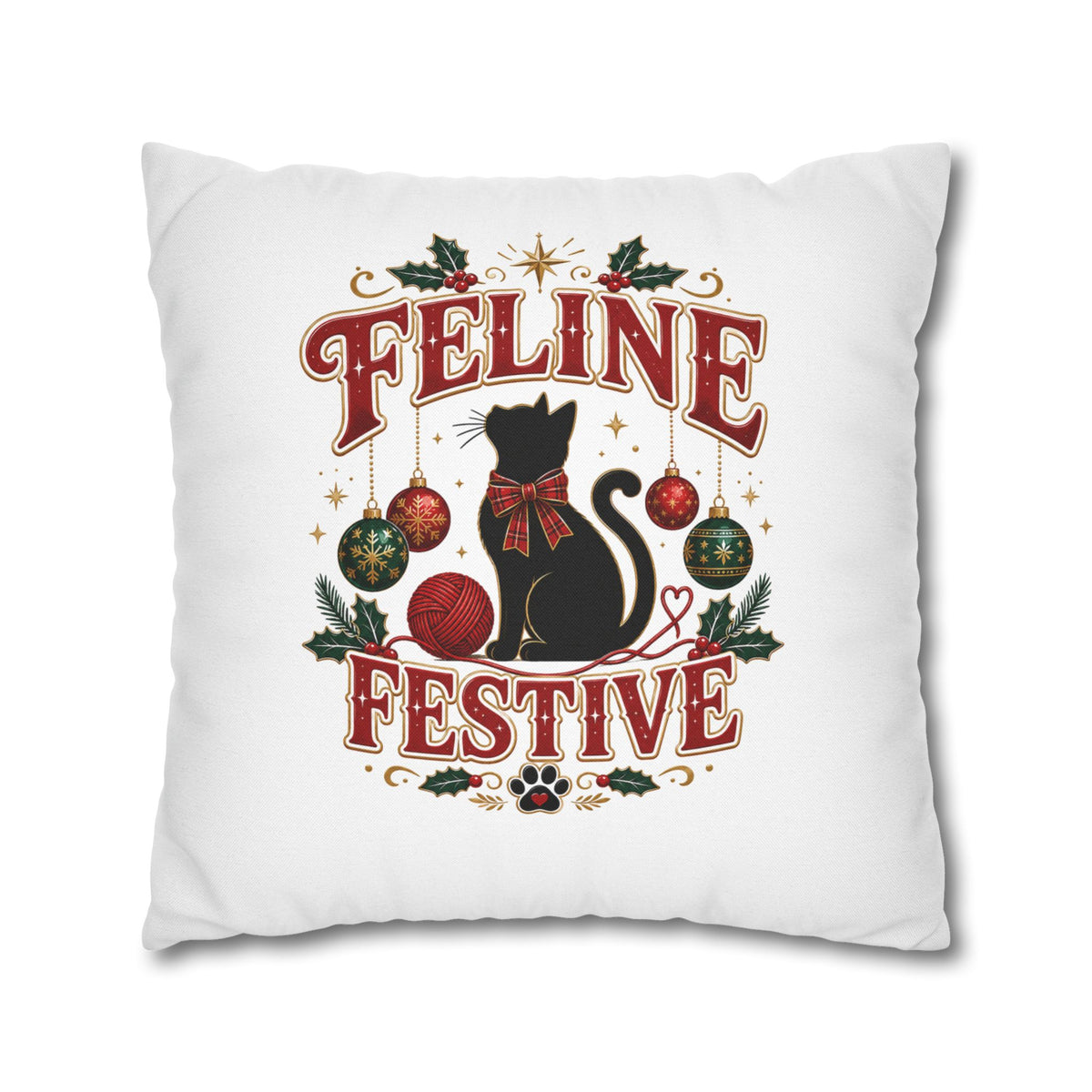 Feline Festive Christmas Pillowcase — Christmas Cat Decorative Throw Pillow Cover