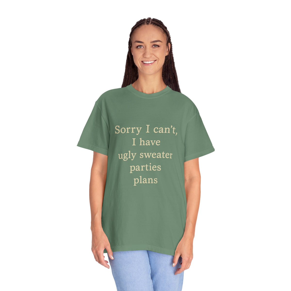 Funny Holiday Party Tee — "Sorry I can't, I have ugly sweater parties plans" T-Shirt - Trending Now - October 2026