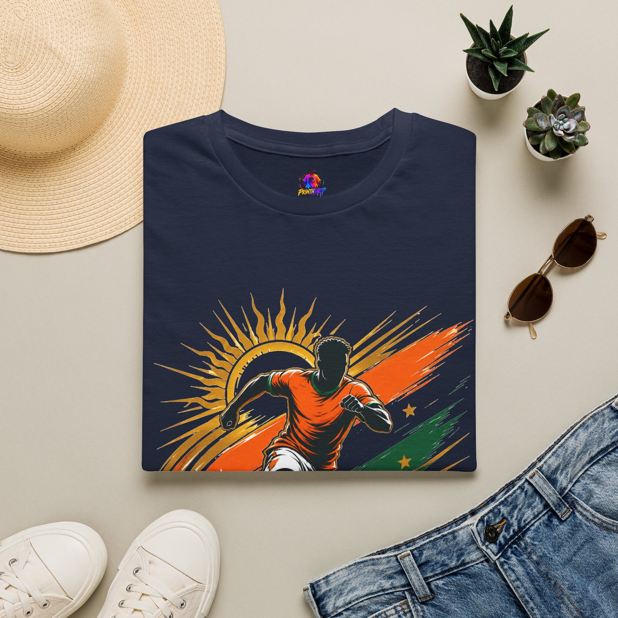 Côte d'Ivoire Orange Power Soccer T-Shirt — Dynamic Player Graphic Tee