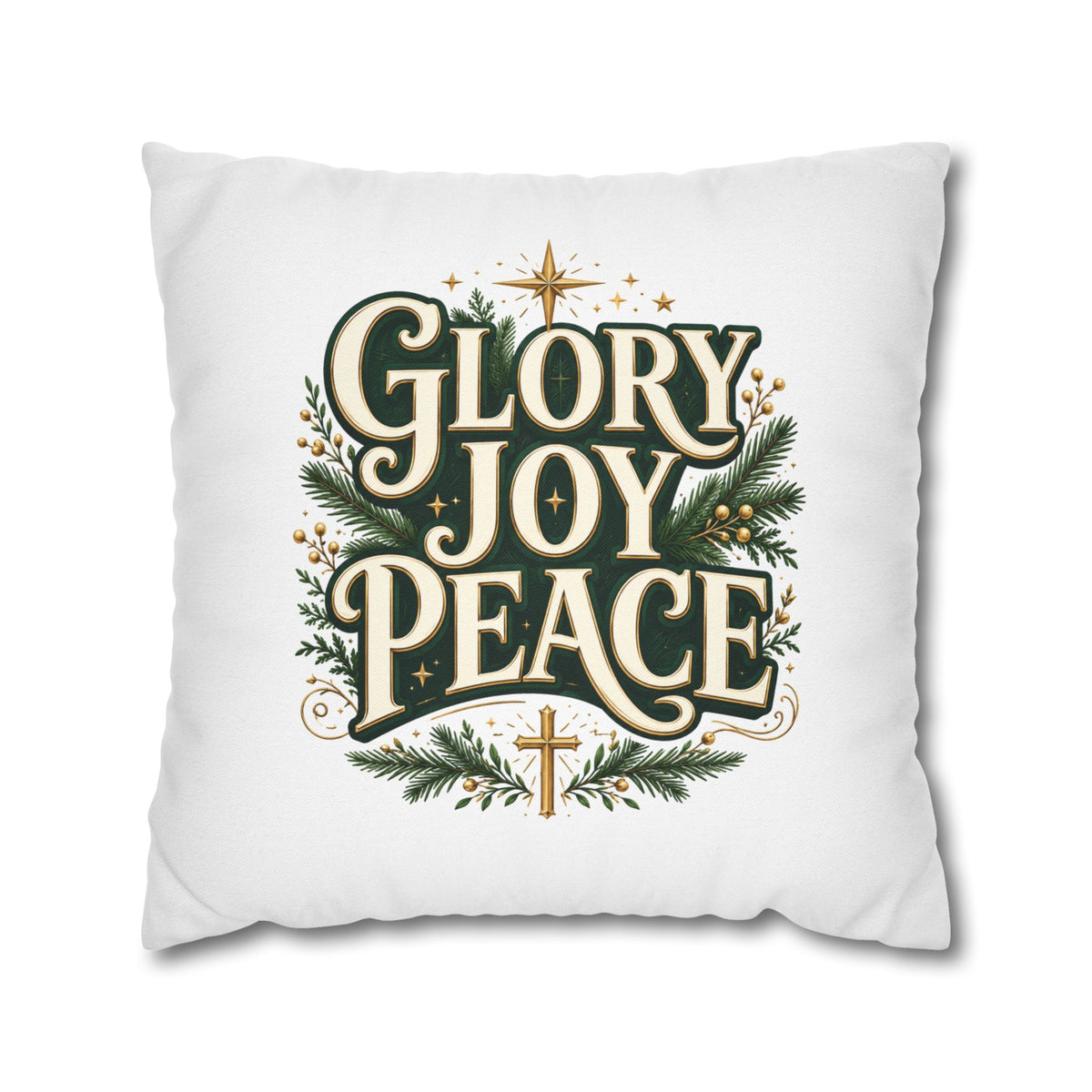 Christmas Pillowcase — "Glory Joy Peace" Decorative Holiday Throw Pillow Cover