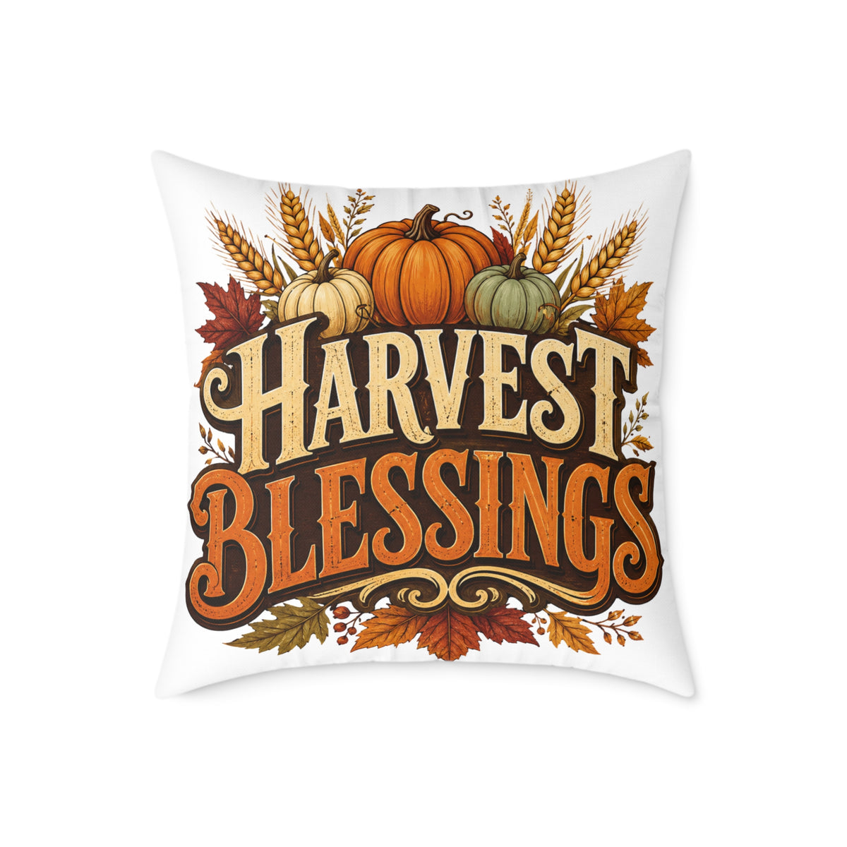 Thanksgiving Harvest Blessings Fall Pillow — Autumn Pumpkin Decorative Throw Pillow