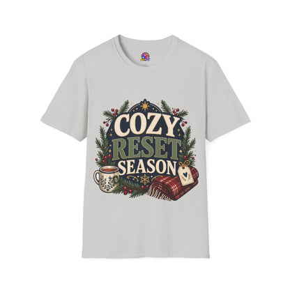 Cozy Reset Season T‑Shirt — Holiday Cozy Cabin Graphic Tee