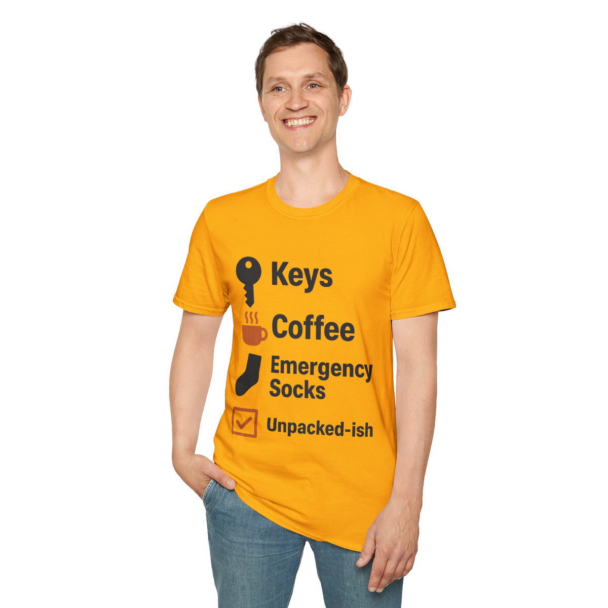 Keys, Coffee, Phone, Wallet Checklist T-Shirt — Minimal Daily Essentials Graphic Tee - Trending Now - August 2026