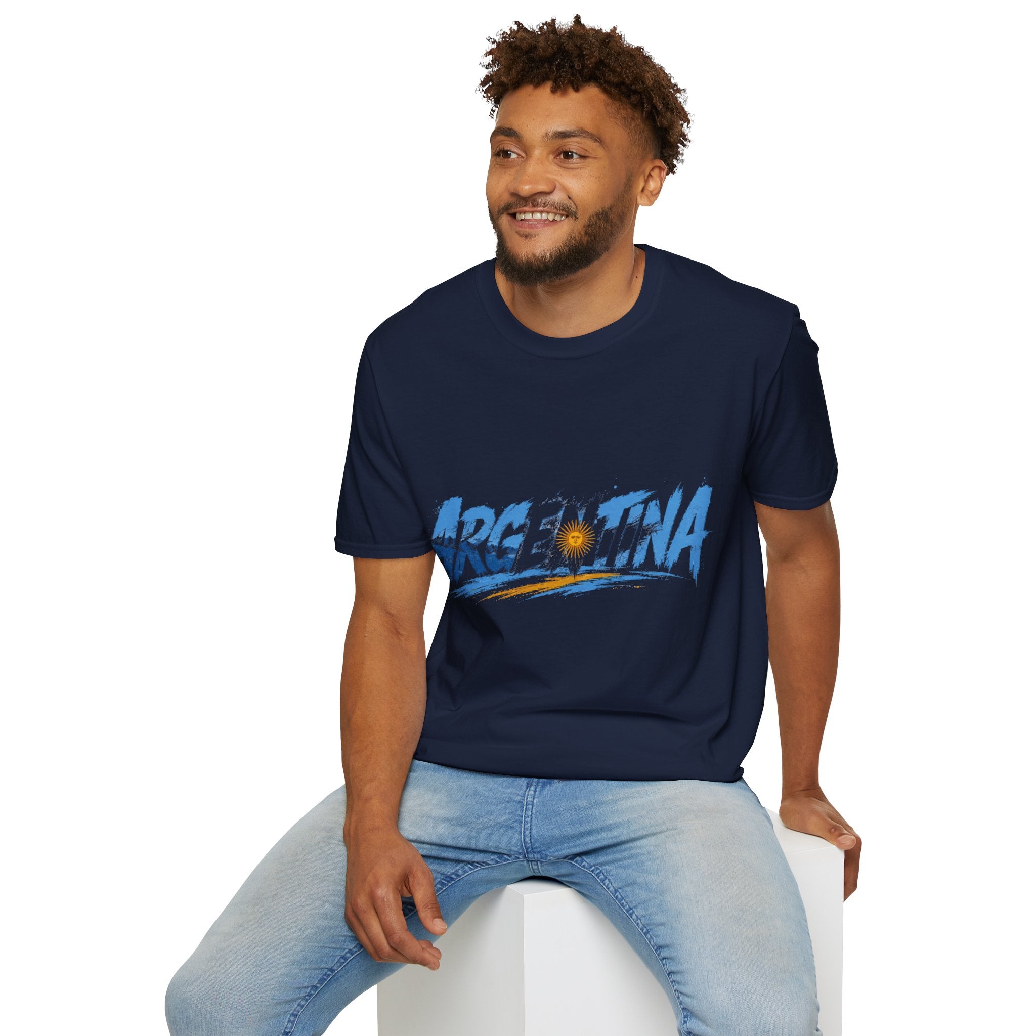 Argentina Graphic T-Shirt — Argentina Typography Tee with Sun & Flag Colors