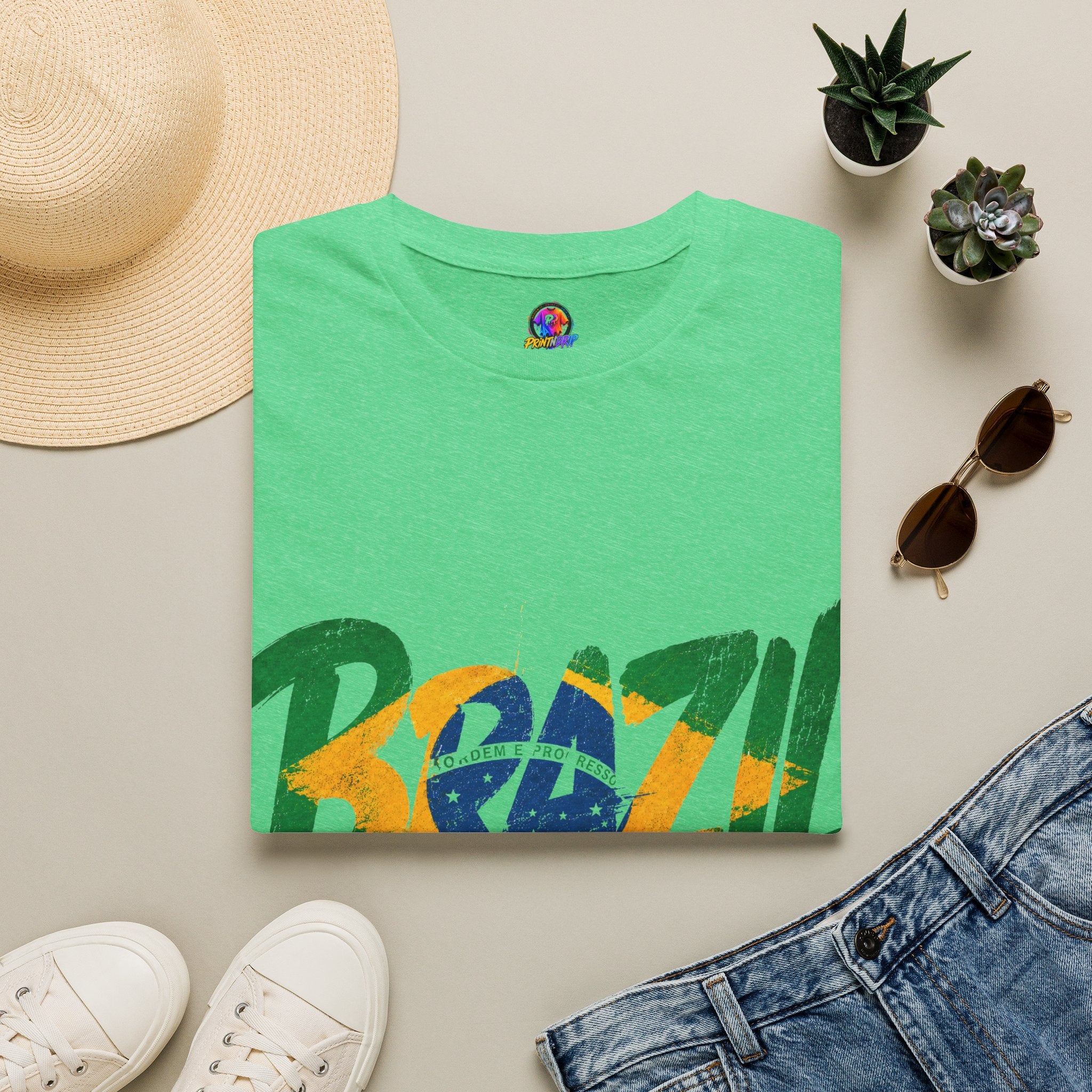 Brazil Flag Graphic T-Shirt — Bold Brazil Script with National Flag Motif