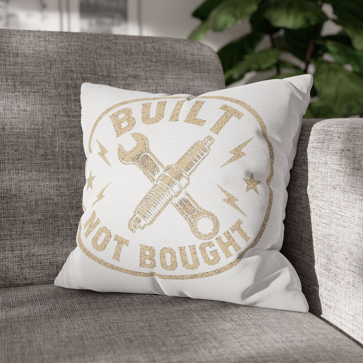 Built Not Bought Decorative Pillowcase Milo Bailey Dog Dad Mom — Mechanic Tool Wrench Spark Plug Graphic