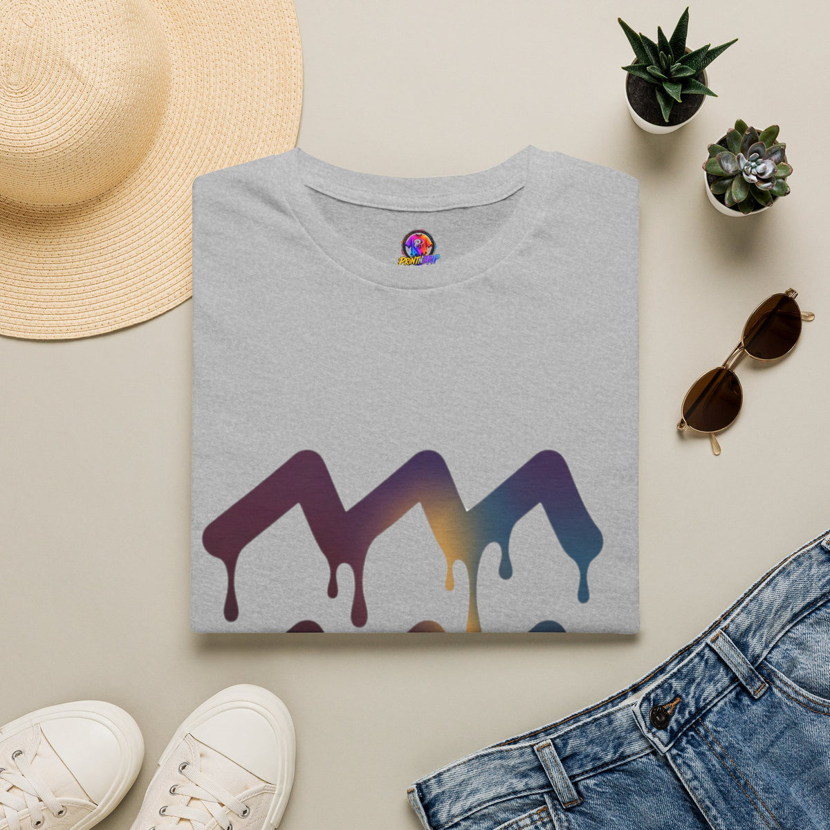 Dripping Mountain Graphic Tee — Vaporwave Sunset T-Shirt